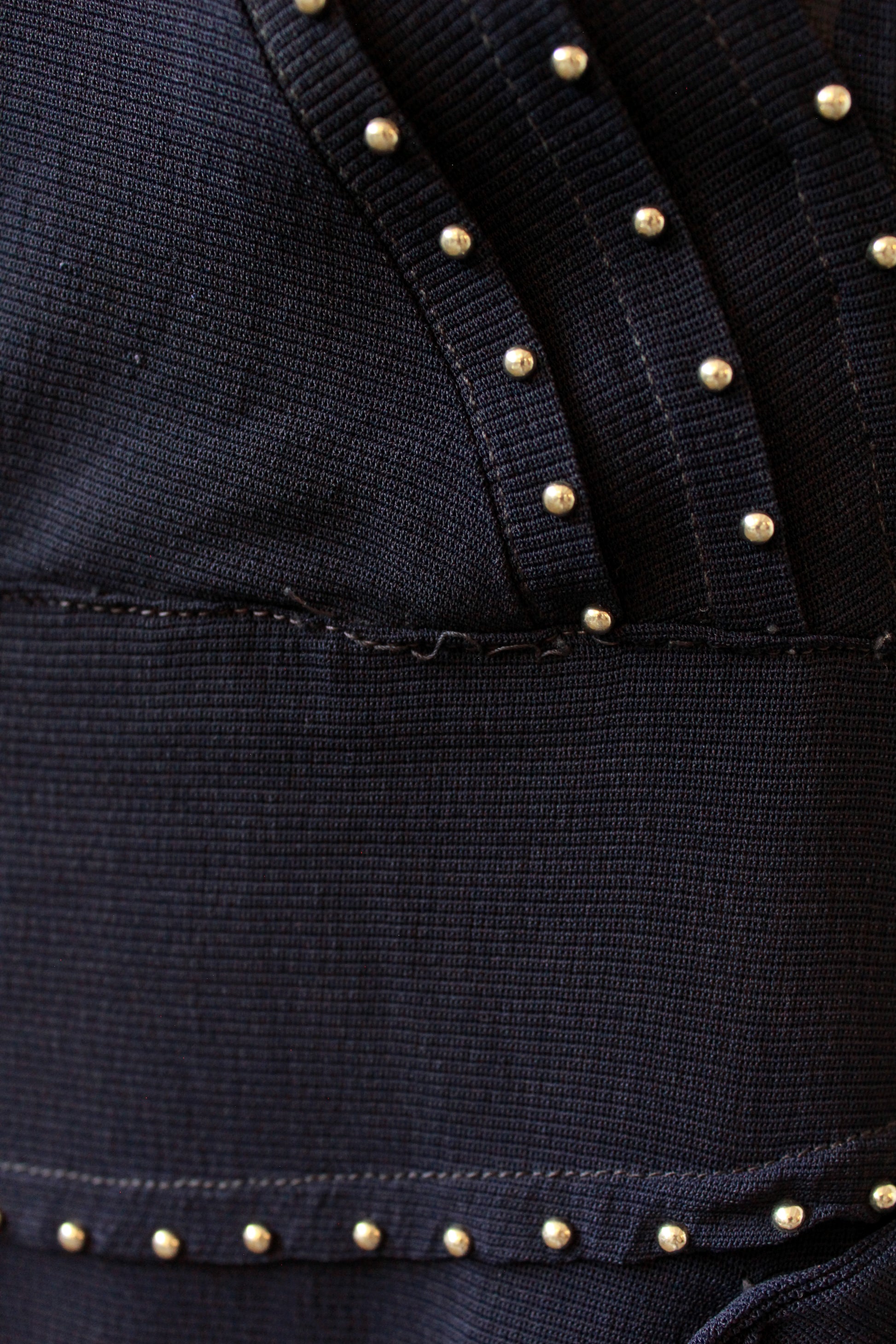 1940s Navy Blue Sheer Net Dress With Bow And Round Studs, Medium