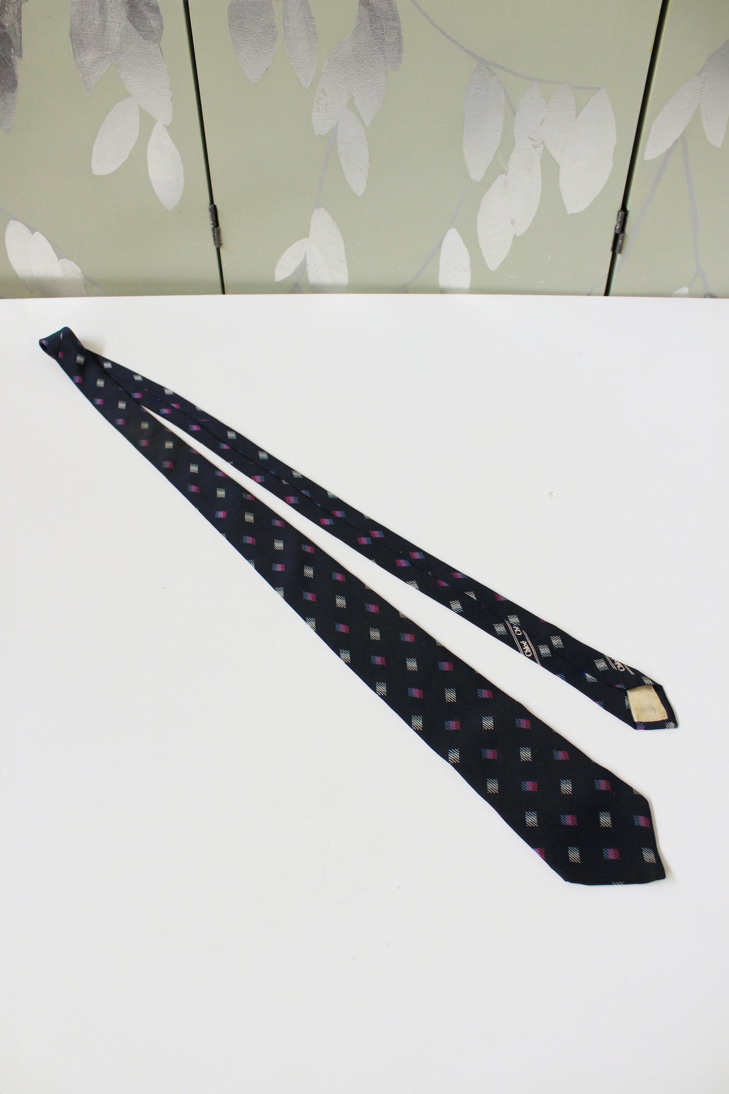 1980s Chloé Blue Square Polka Dot Silk Designer Tie