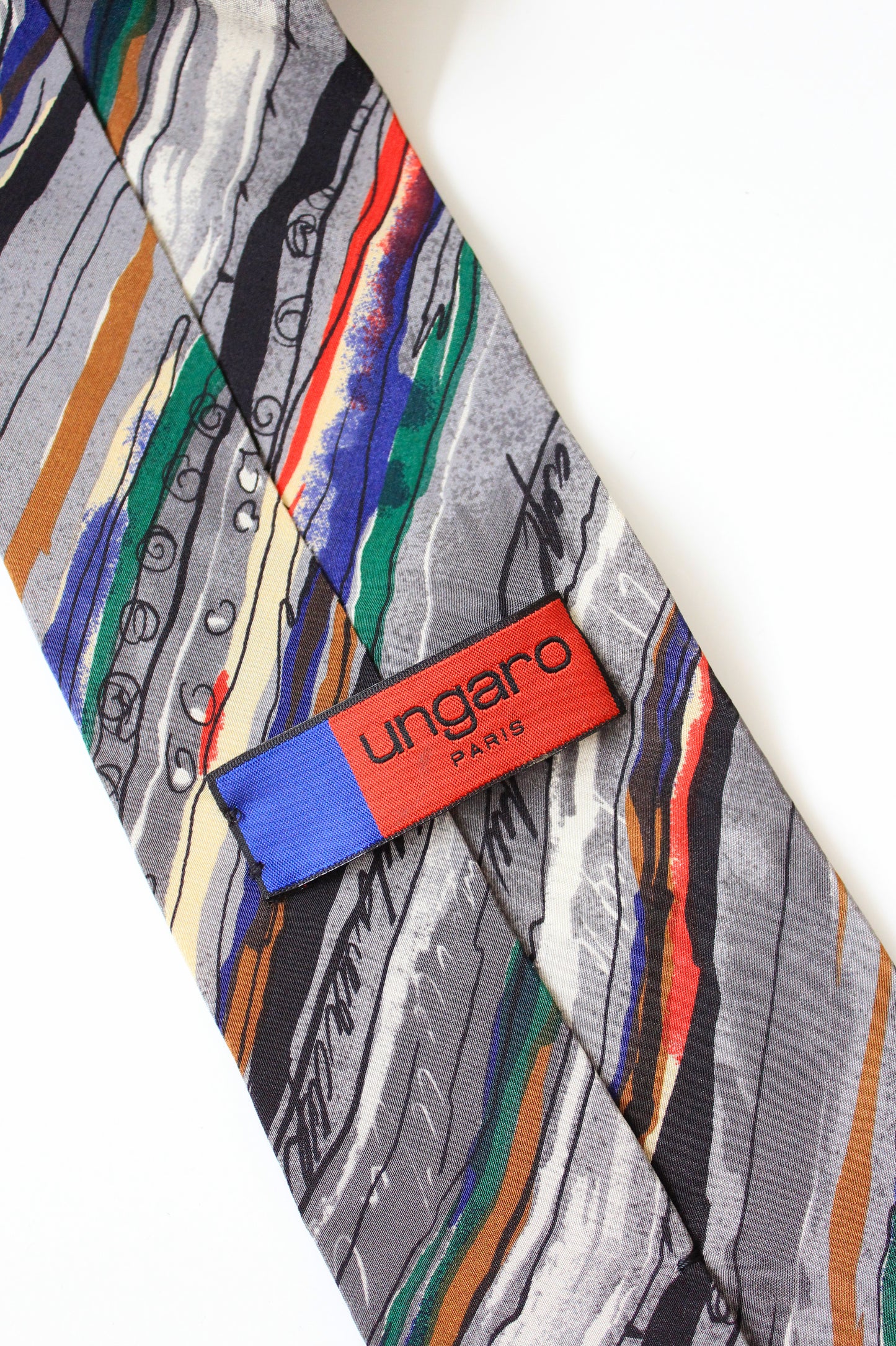 1990s Ungaro Multicoloured Organic Stripe Silk Designer tie