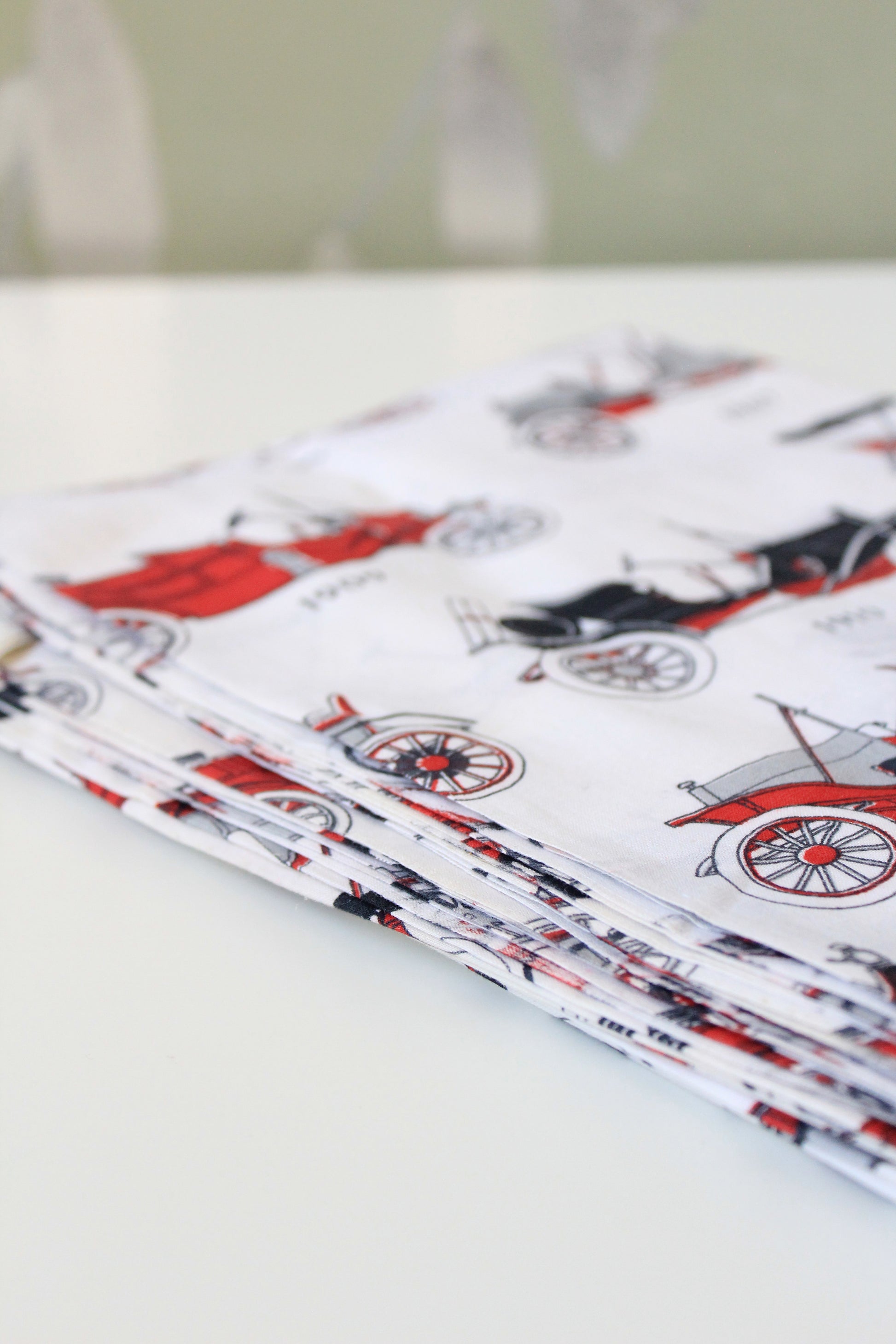 1950s/60s Novelty Antique Car Cotton Sewing Fabric In Red/Black/White, 4 Yards