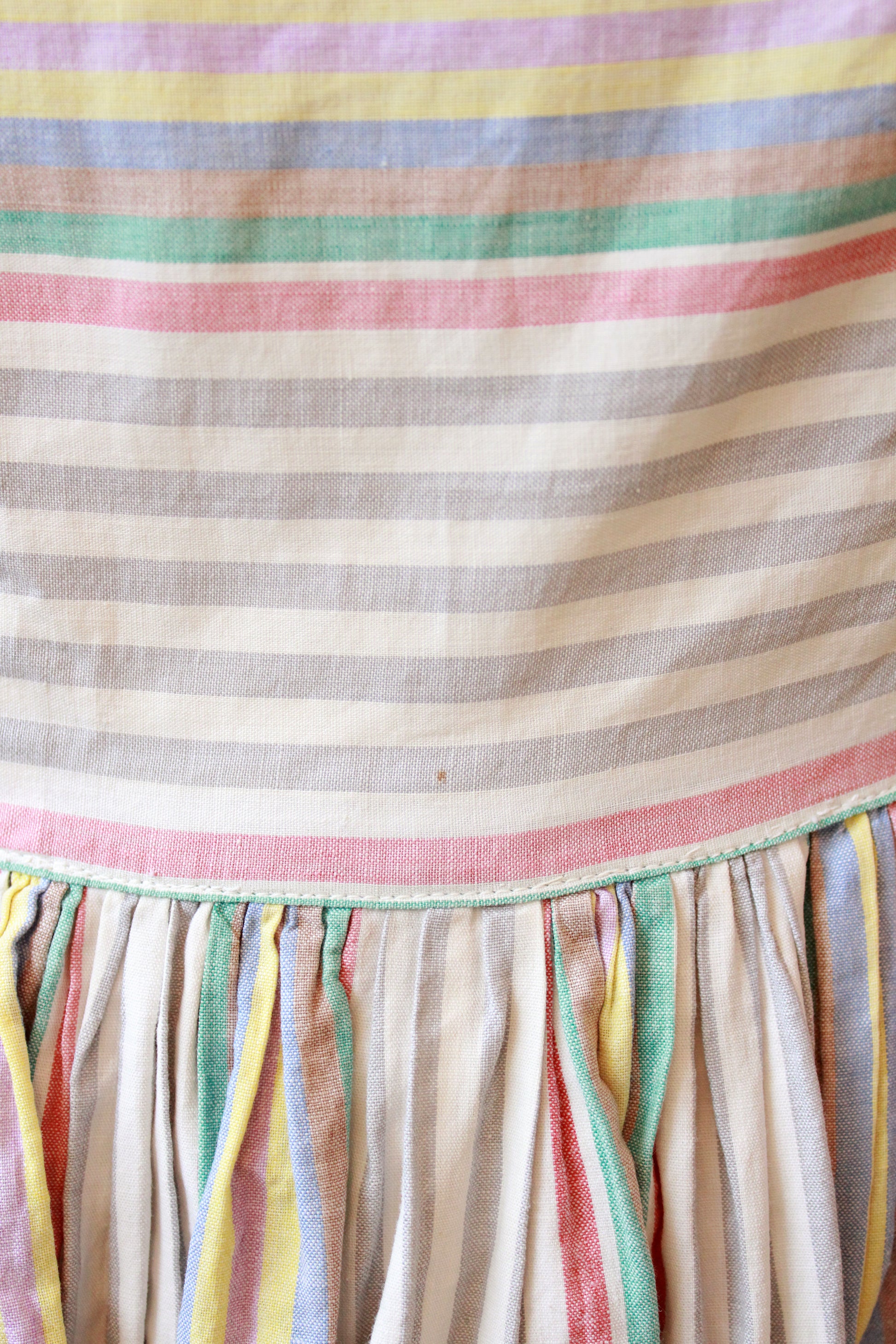 1940s Grey And White With Multicoloured Stripes Short Sleeve Cotton Dress