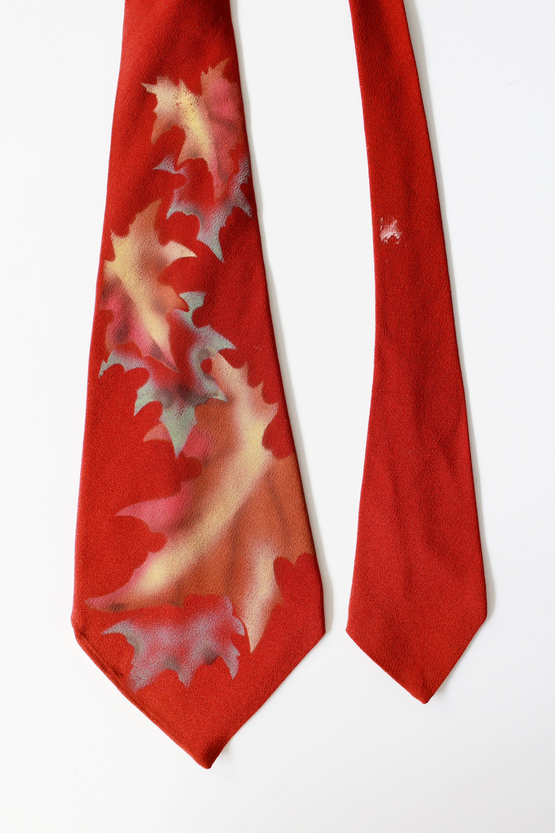 Vintage 1950s Rust Coloured Hand Painted Tie With Falling Leaves