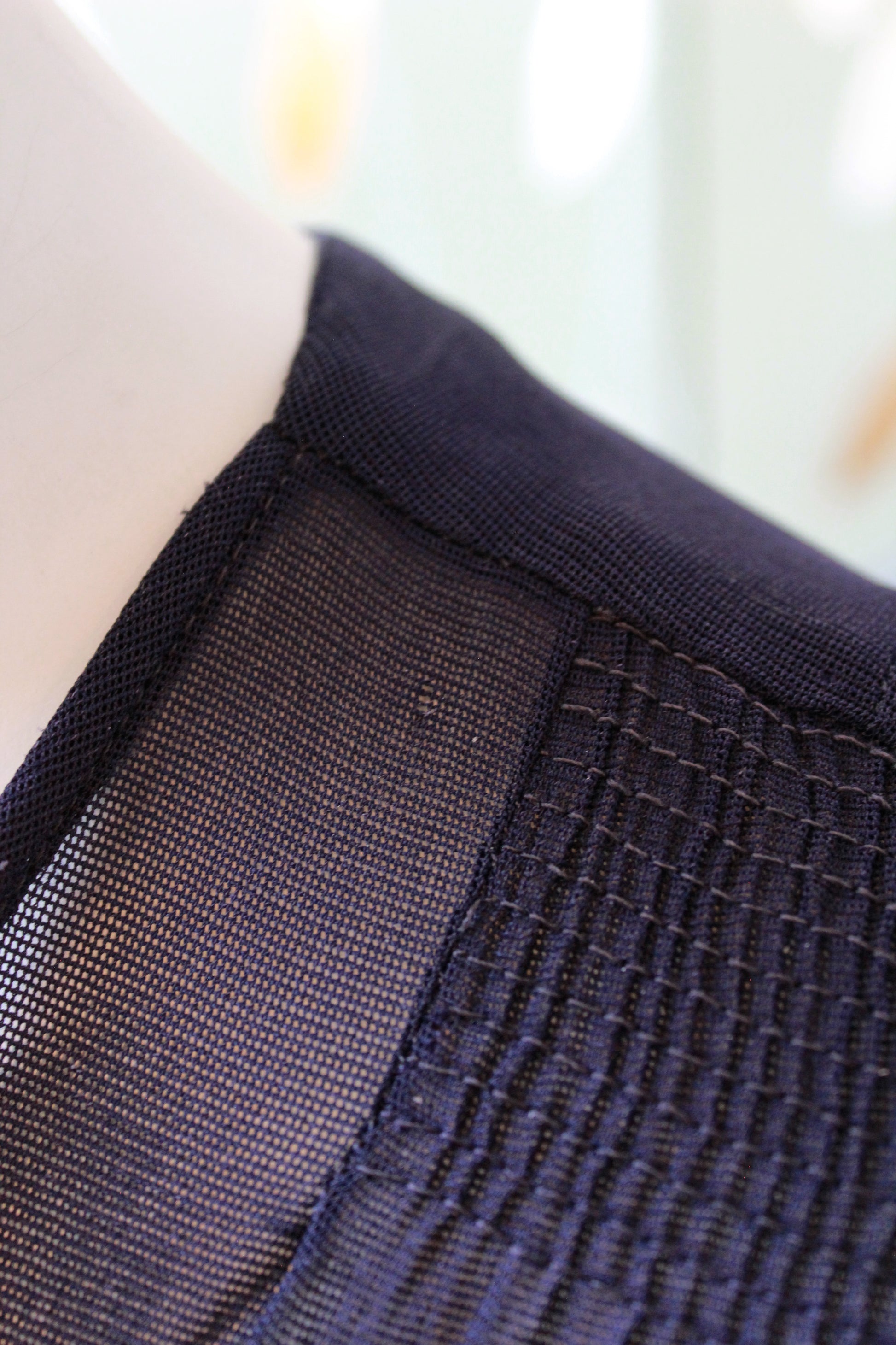 1940s Navy Blue Sheer Net Dress With Bow And Round Studs, Medium