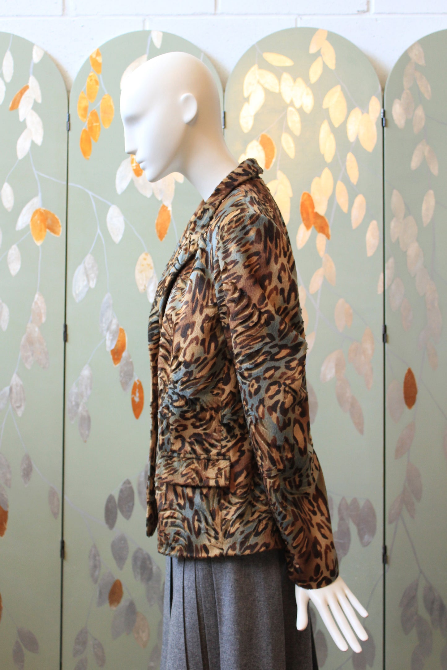 Early 2000s Tiger Print Coat In Tan And Grey, Medium