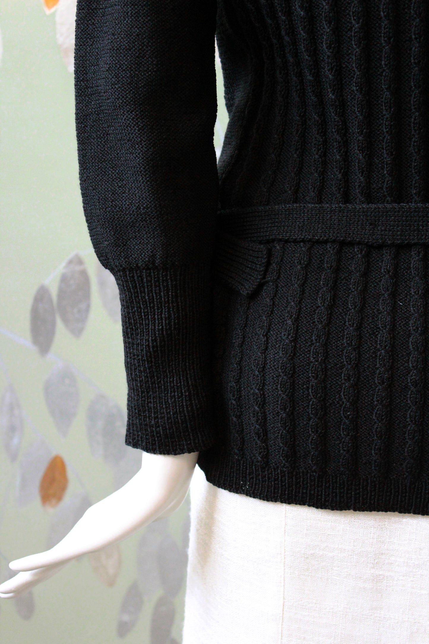 1970s Black Holt Renfrew Cardigan With Belt, Small 