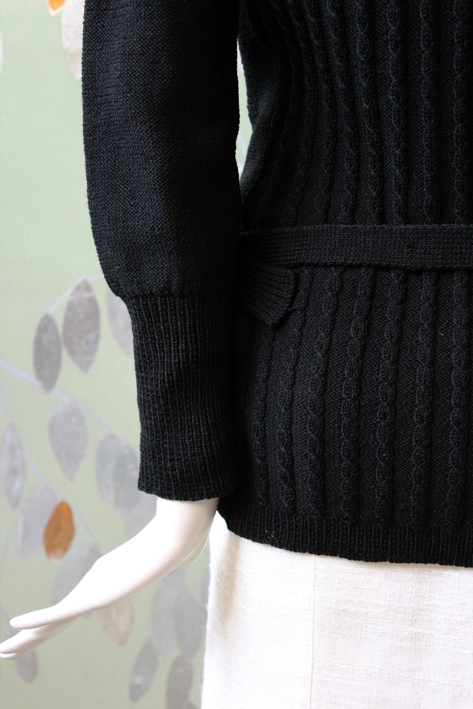 1970s Black Holt Renfrew Cardigan With Belt, Small 