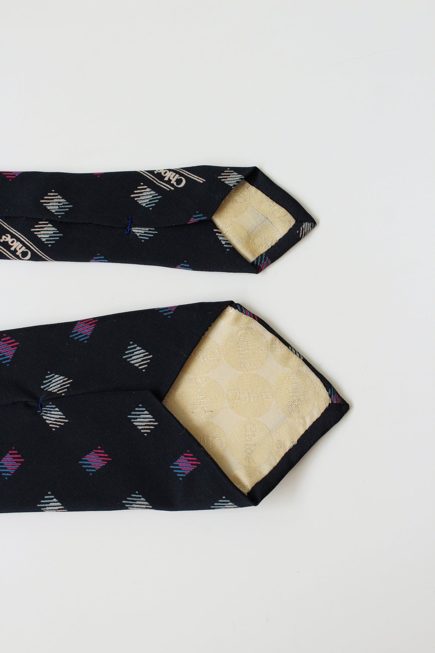 1980s Chloé Blue Square Polka Dot Silk Designer Tie