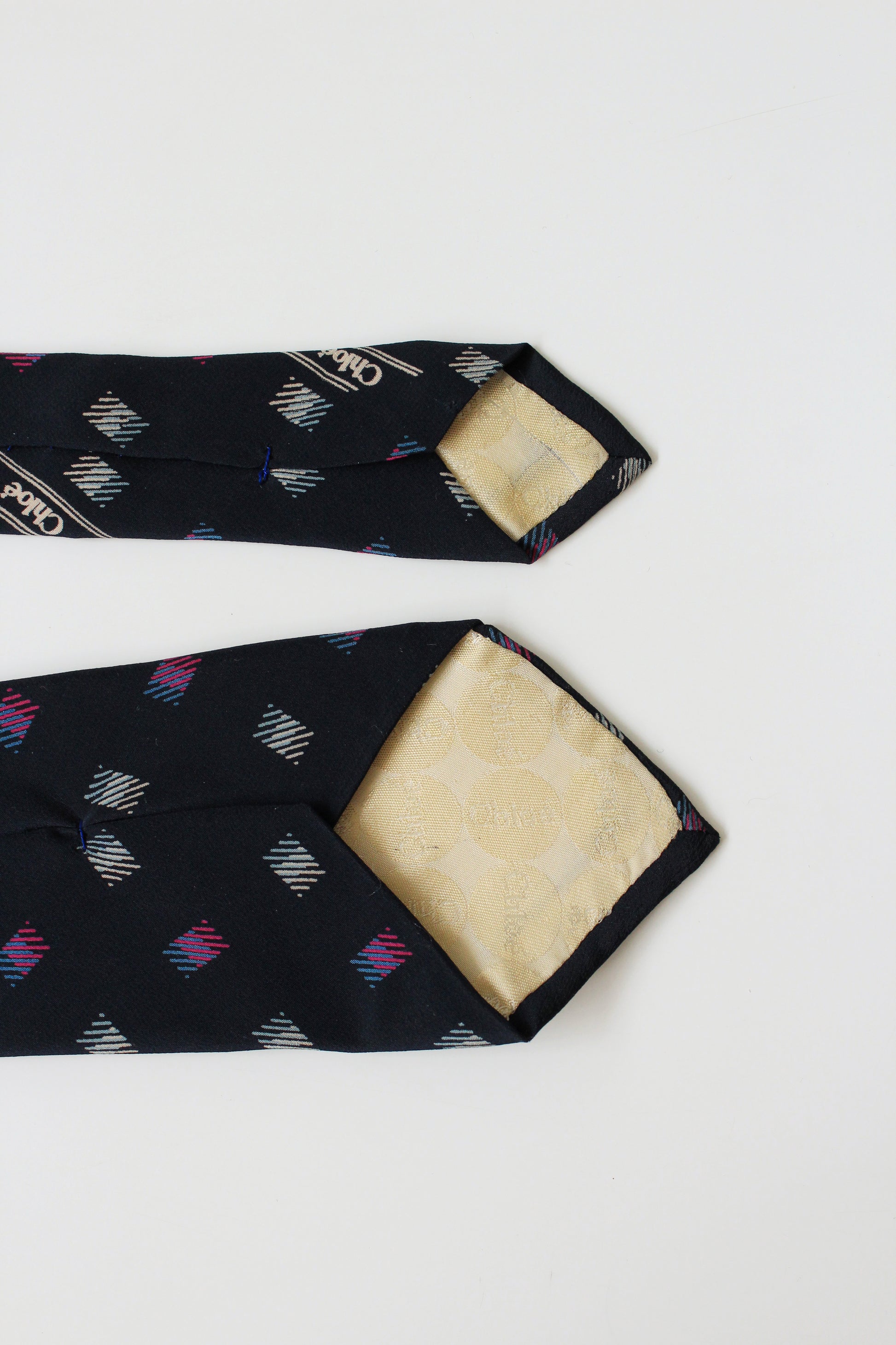 1980s Chloé Blue Square Polka Dot Silk Designer Tie