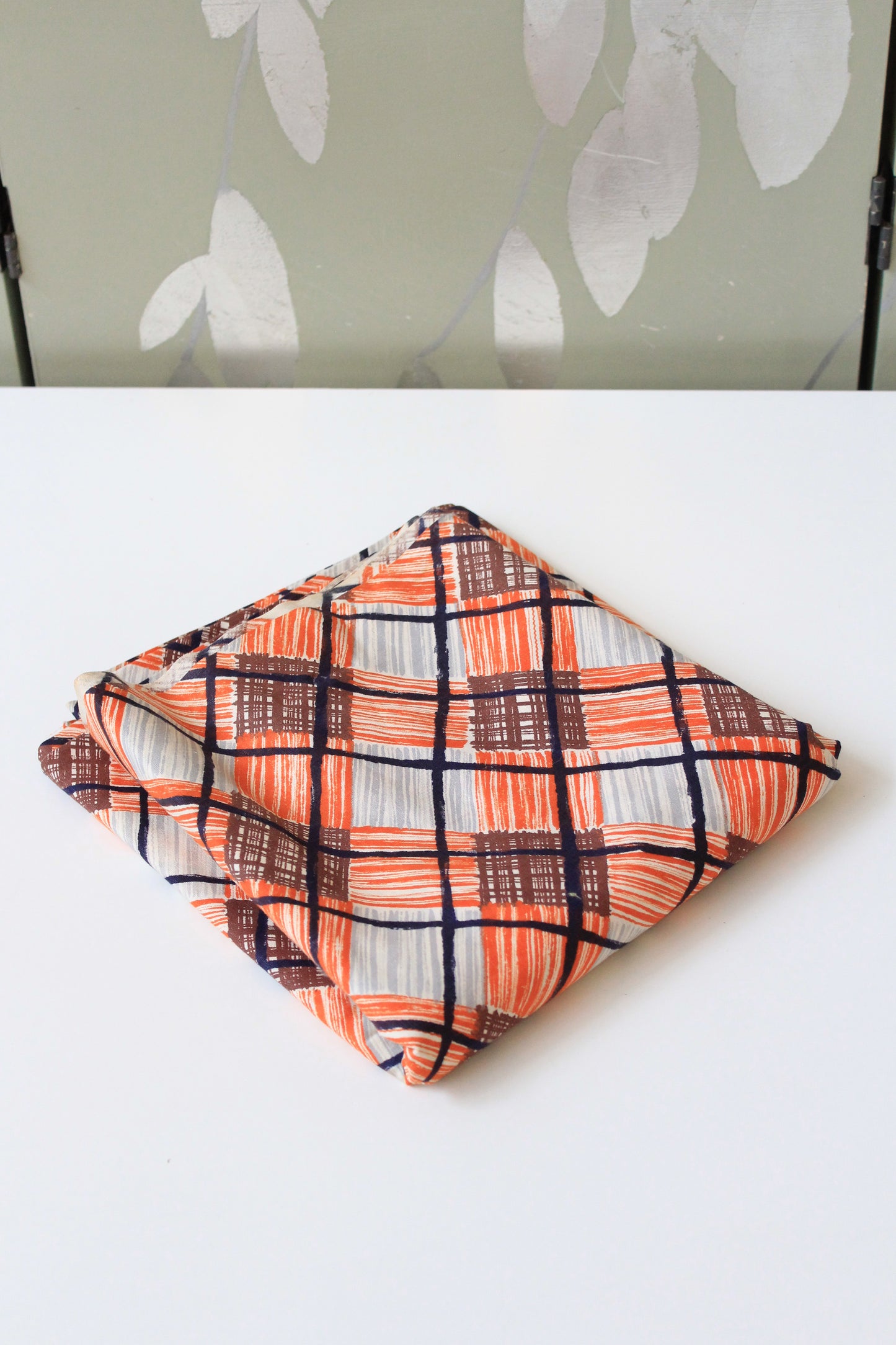 1940s Orange and Brown Plaid Cotton Sewing  Fabric, 3.5 Yards