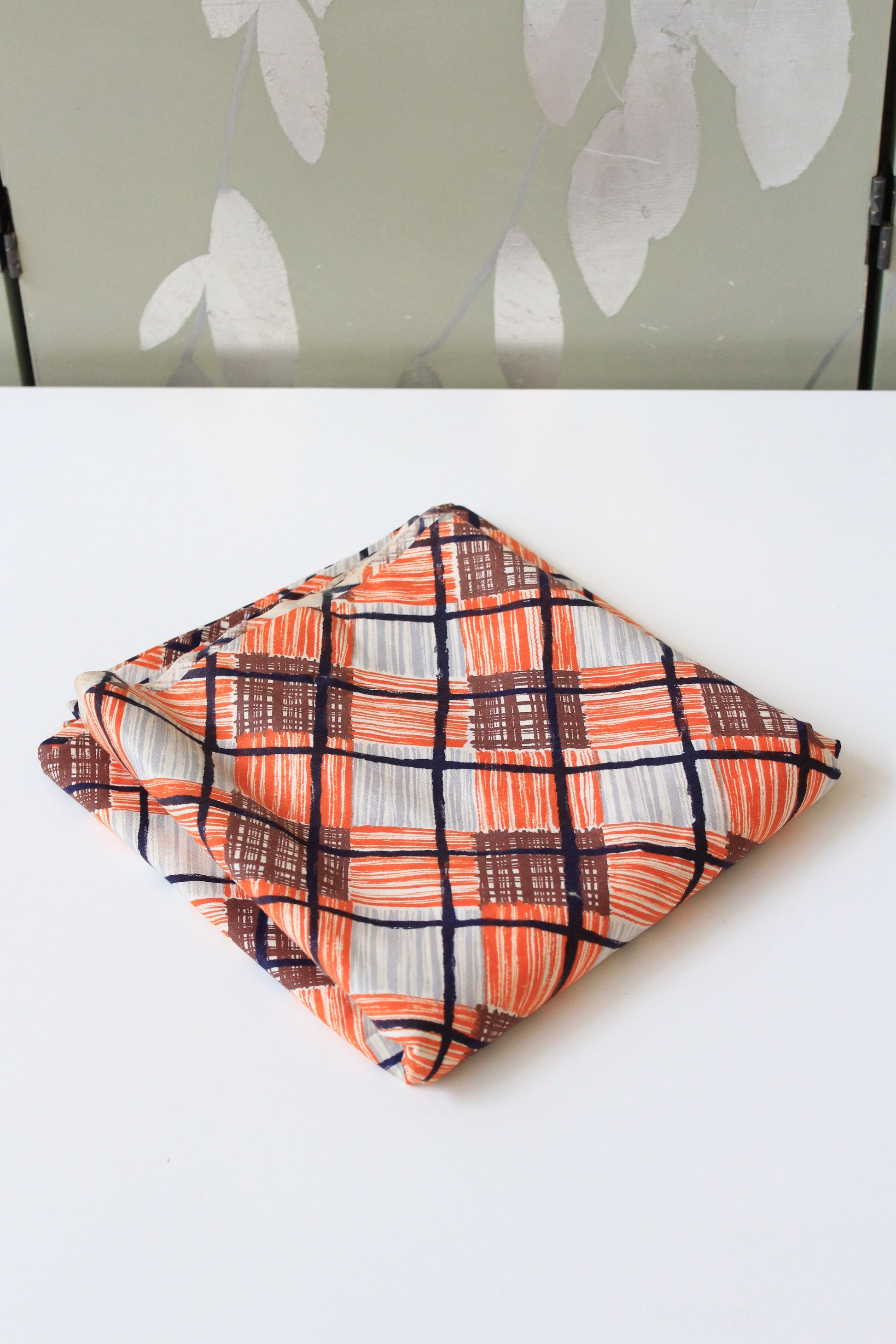 1940s Orange and Brown Plaid Cotton Sewing  Fabric, 3.5 Yards