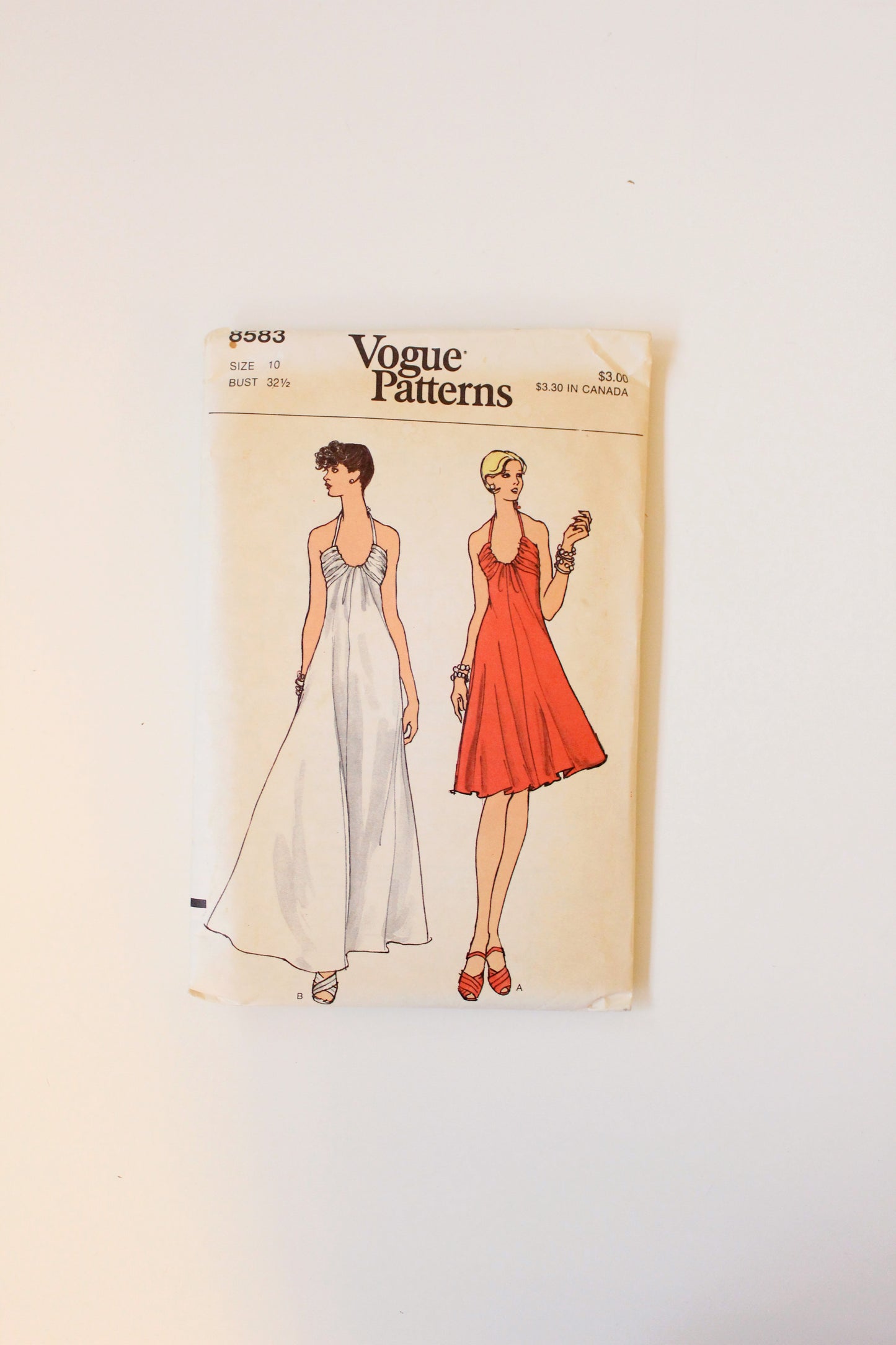 1970s U Neckline Evening Dress Vogue 8583 Sewing Pattern, Cut, Size 10