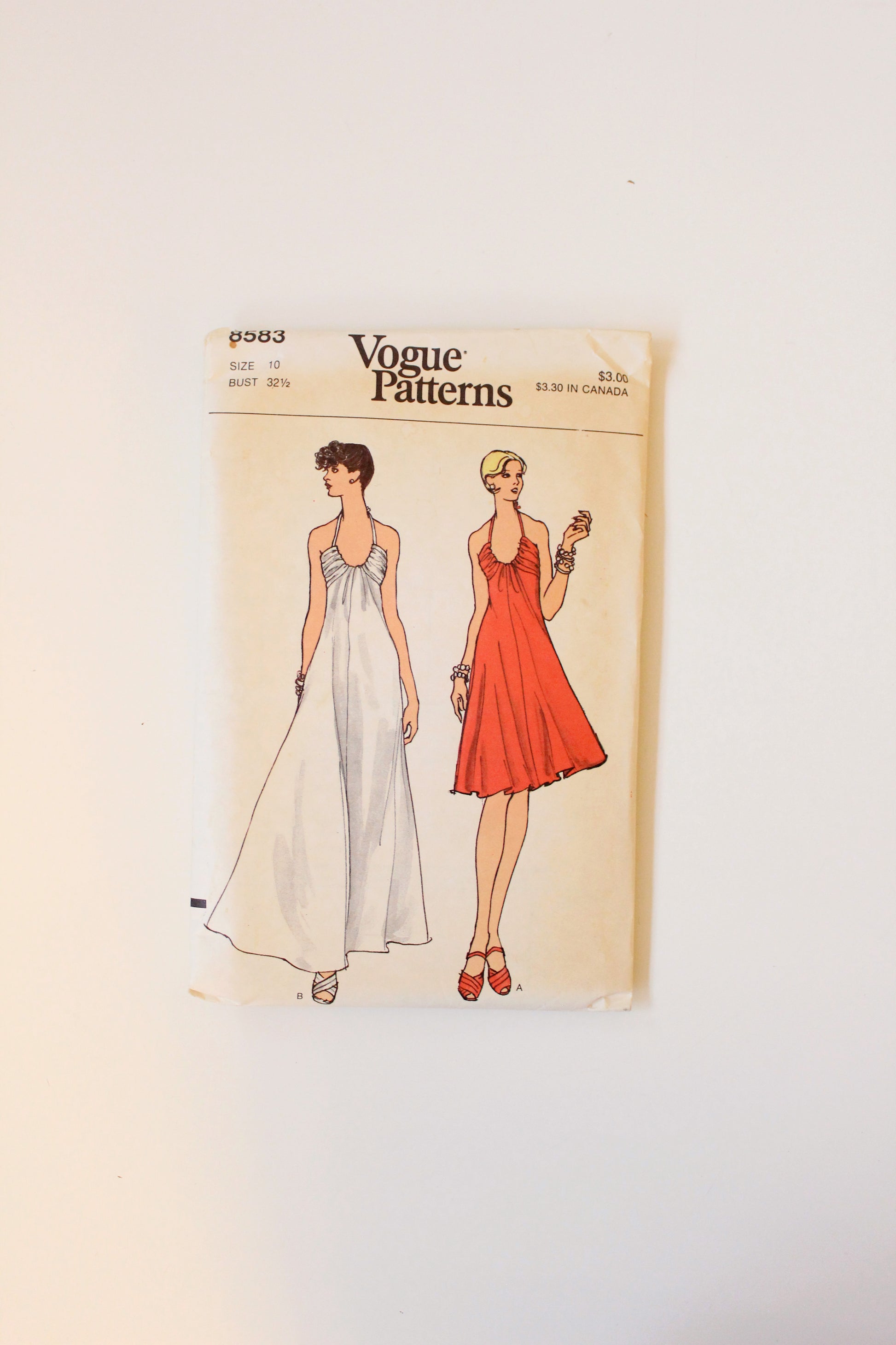 1970s U Neckline Evening Dress Vogue 8583 Sewing Pattern, Cut, Size 10