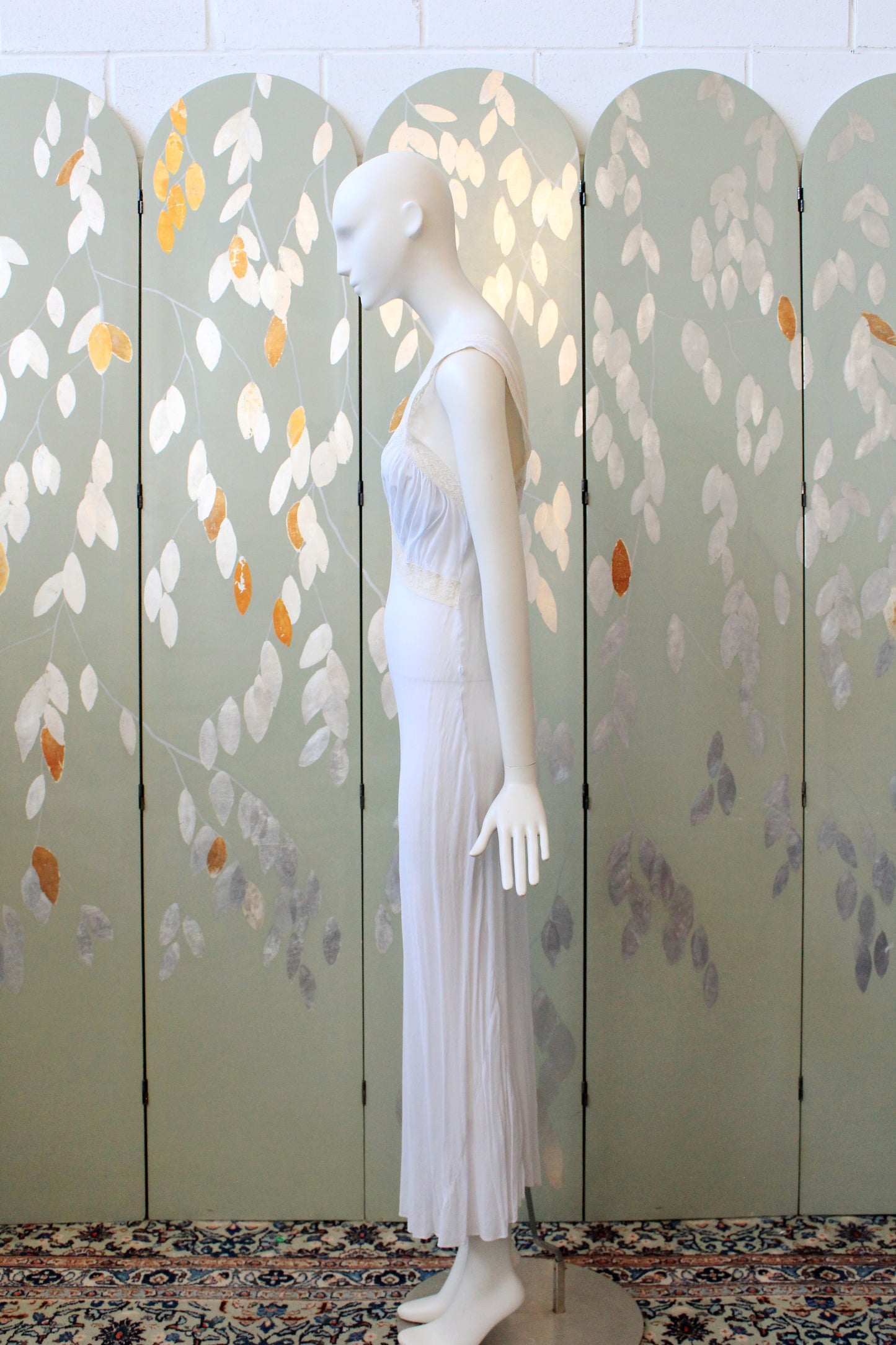 1940s Pale Blue Bias Cut Nightgown With Lace Trim, Small