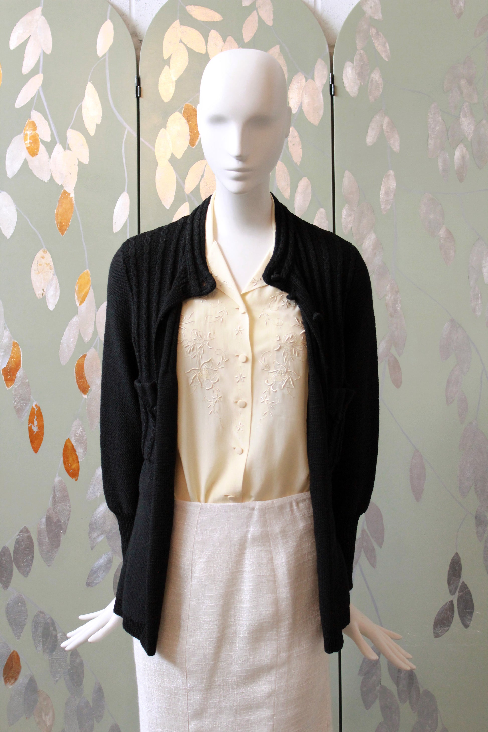 1970s Black Holt Renfrew Cardigan With Belt, Small 