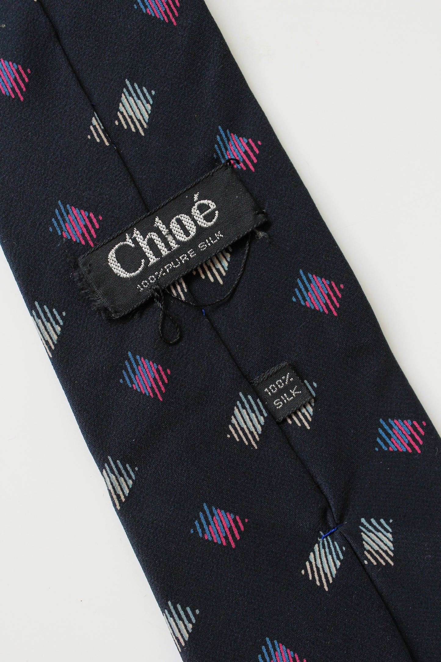 1980s Chloé Blue Square Polka Dot Silk Designer Tie