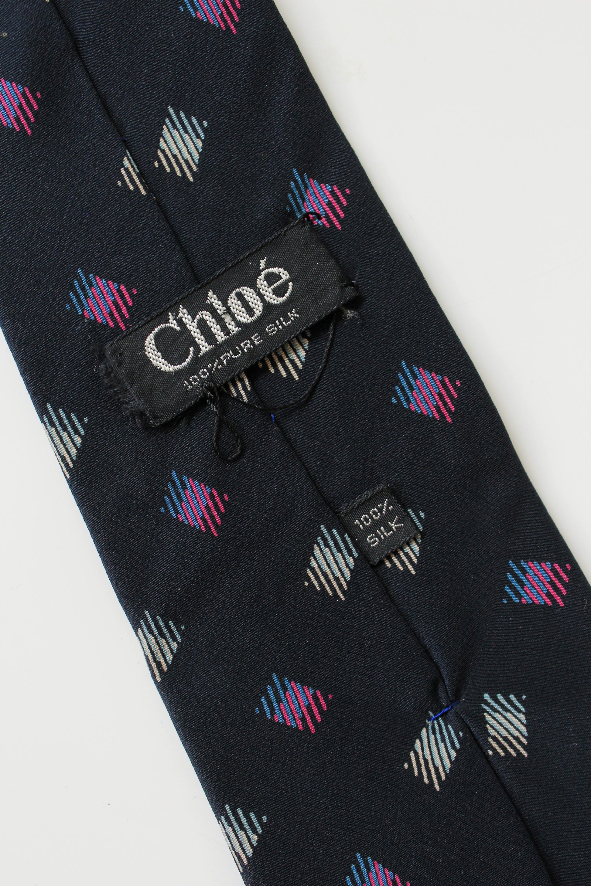 1980s Chloé Blue Square Polka Dot Silk Designer Tie