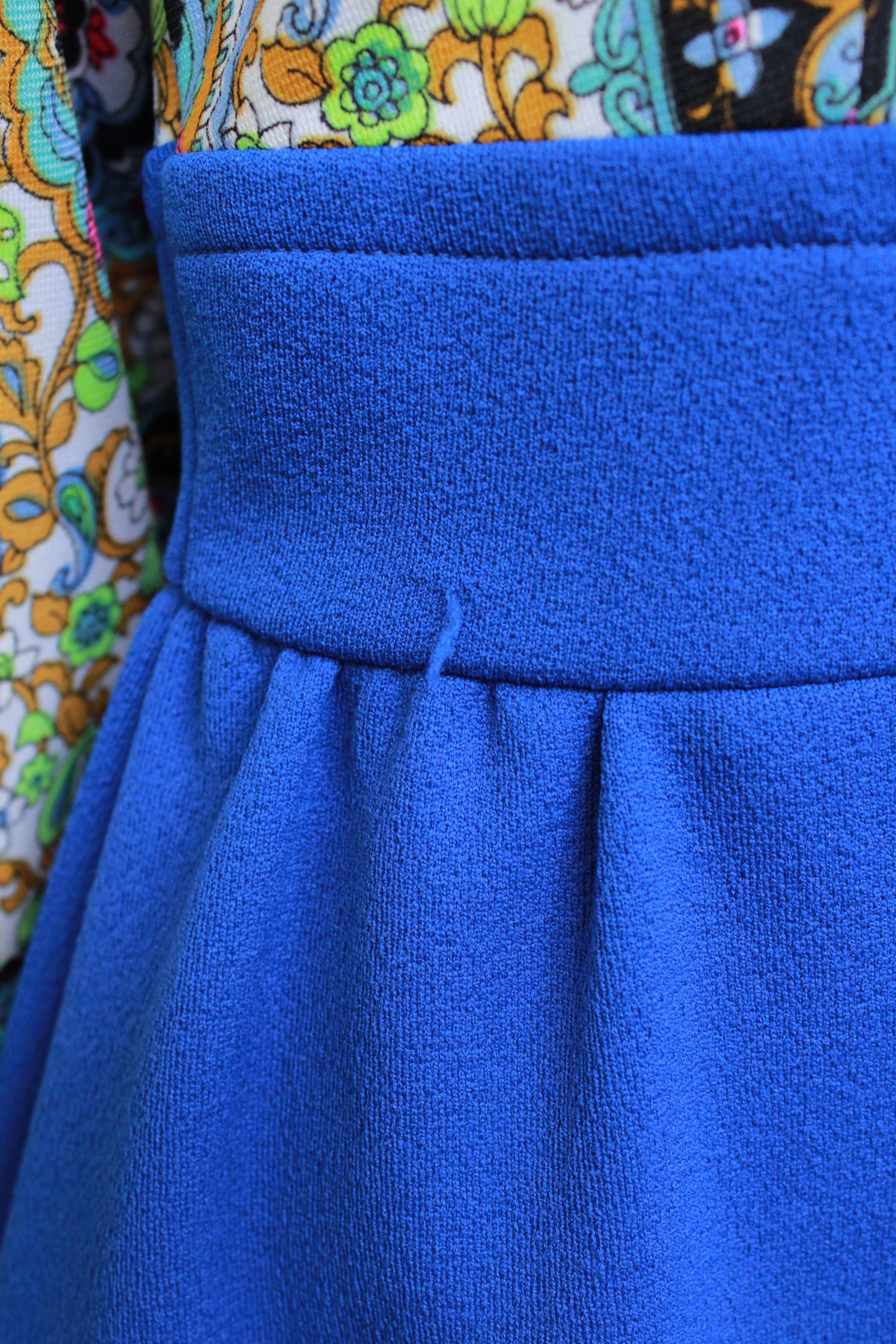 Vintage 1970s Psychedelic Royal Blue Empire Waist Dress, Small