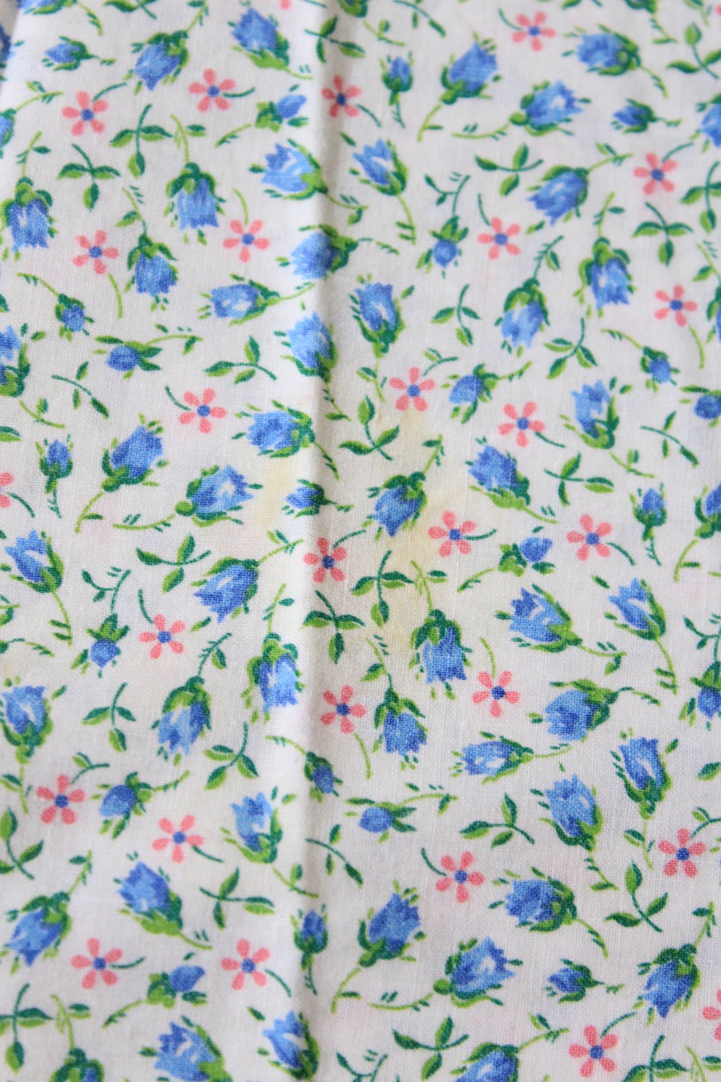 1950s White Pink/Blue Tulip Cotton Duvet Cover Sewing Fabric, Twin Bed, 4.6 yards