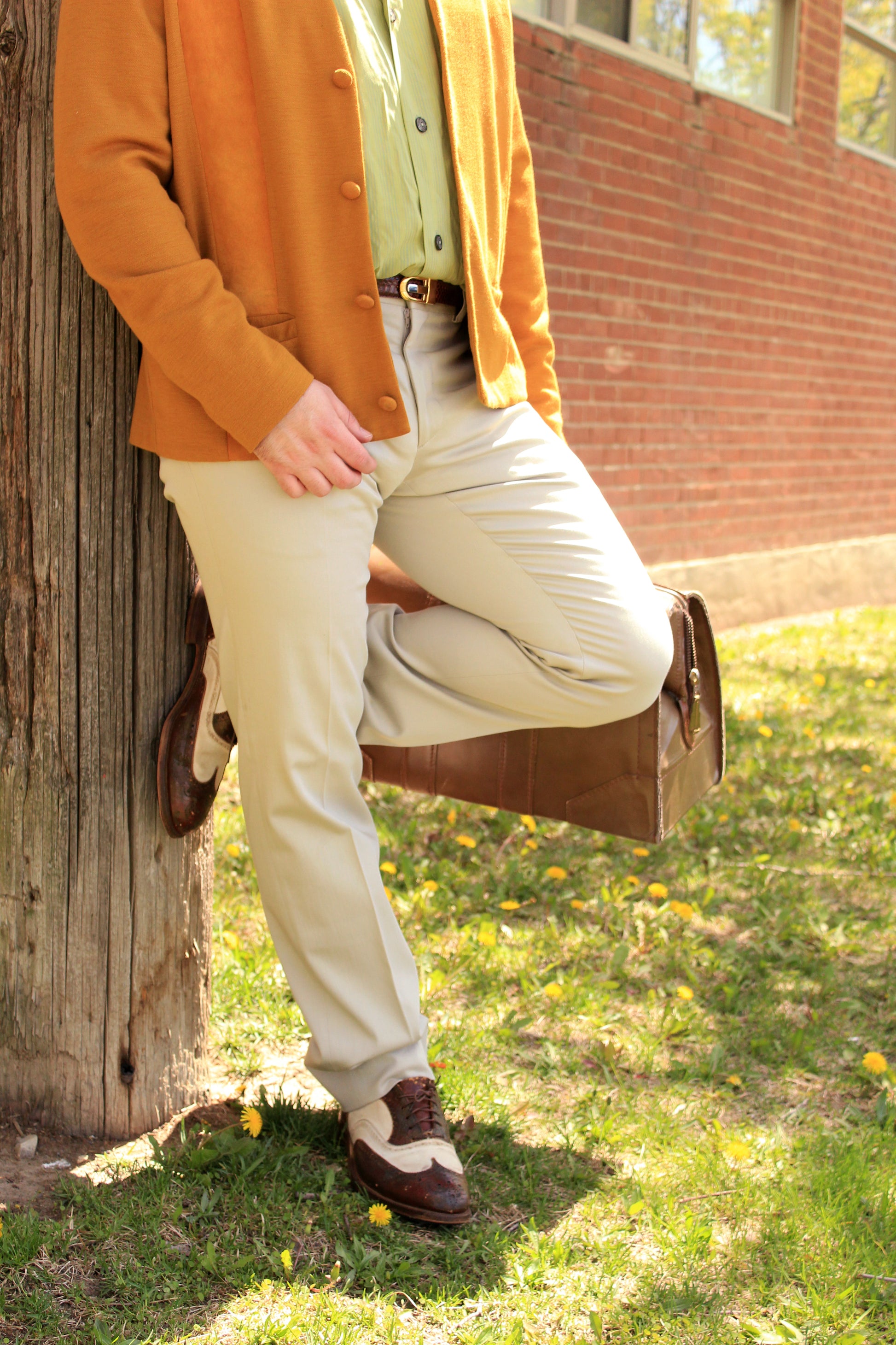 Men's Beige Burberry Flat-Front Tapered Leg Chinos, W36