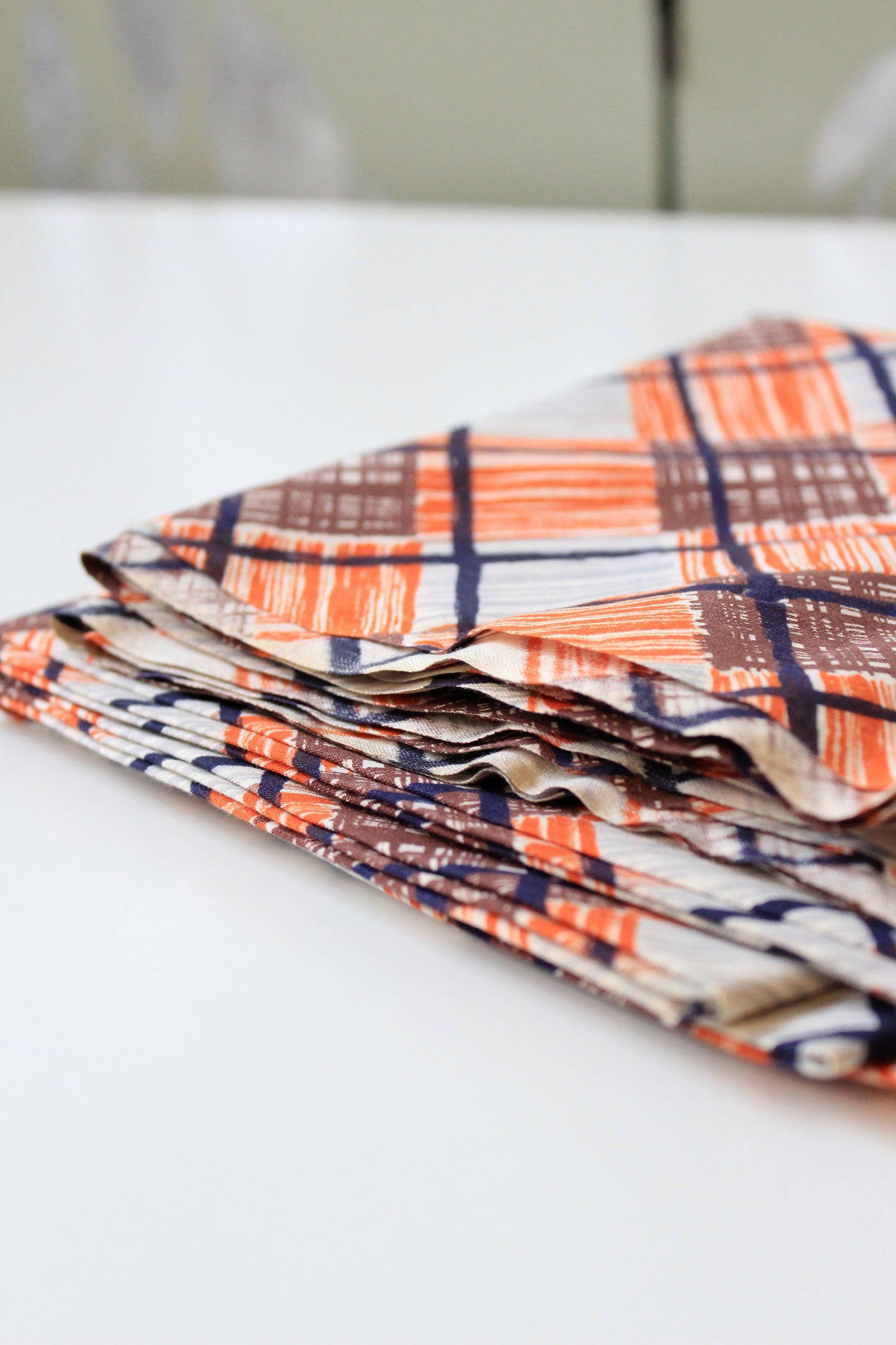 1940s Orange and Brown Plaid Cotton Sewing  Fabric, 3.5 Yards