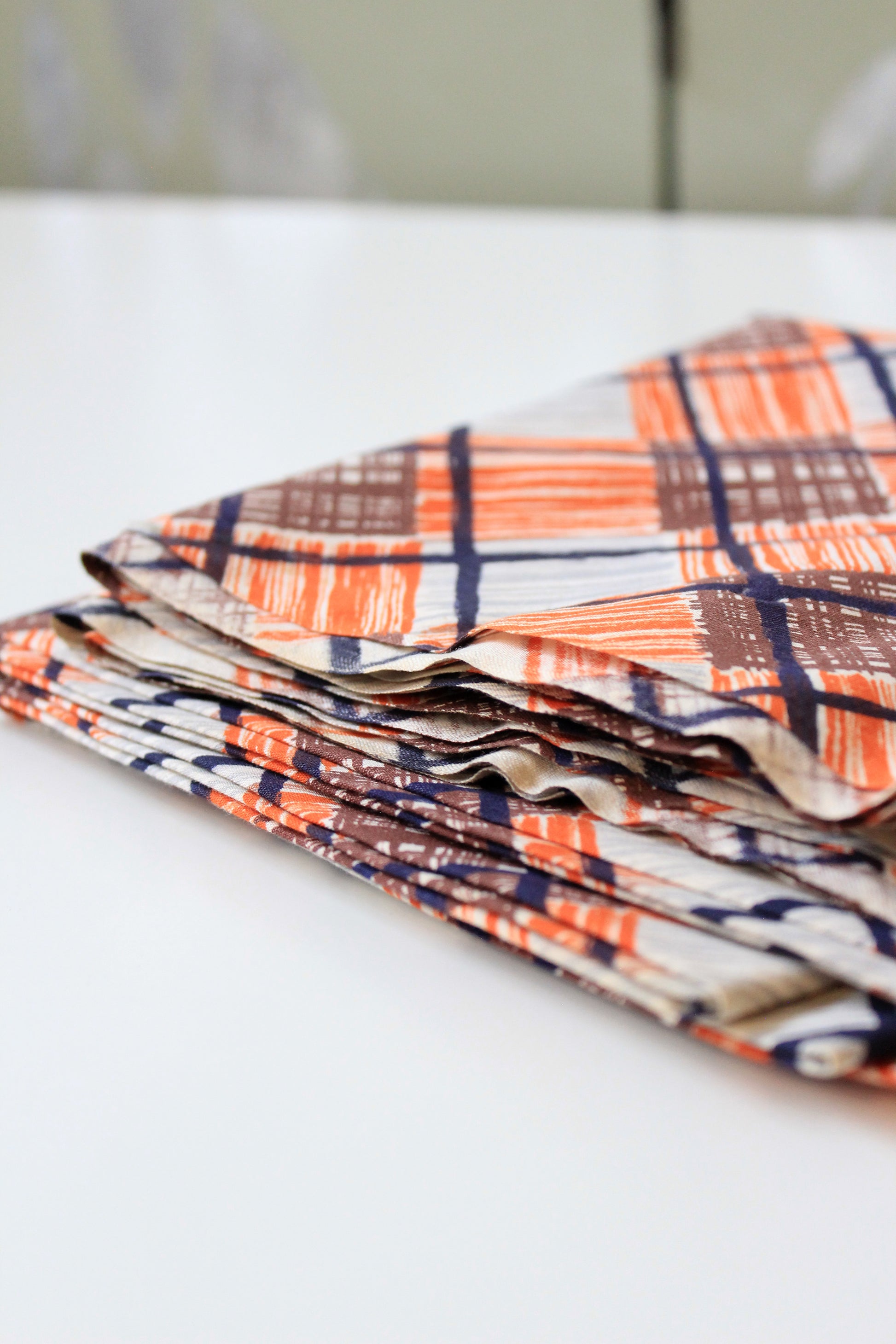 1940s Orange and Brown Plaid Cotton Sewing  Fabric, 3.5 Yards