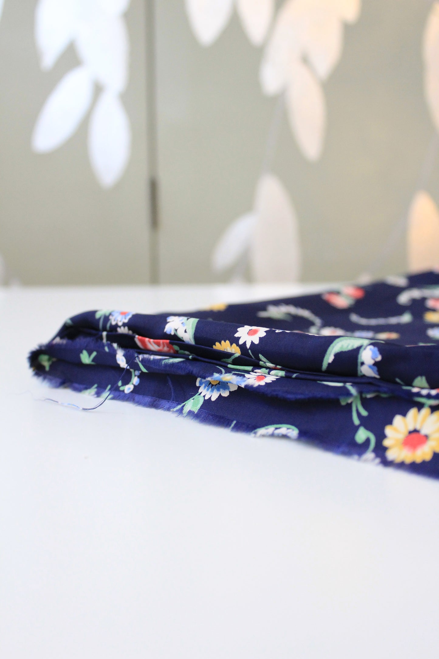 1940s Blue With Multi-Coloured Flowers Rayon Fabric, 2.5 Yards