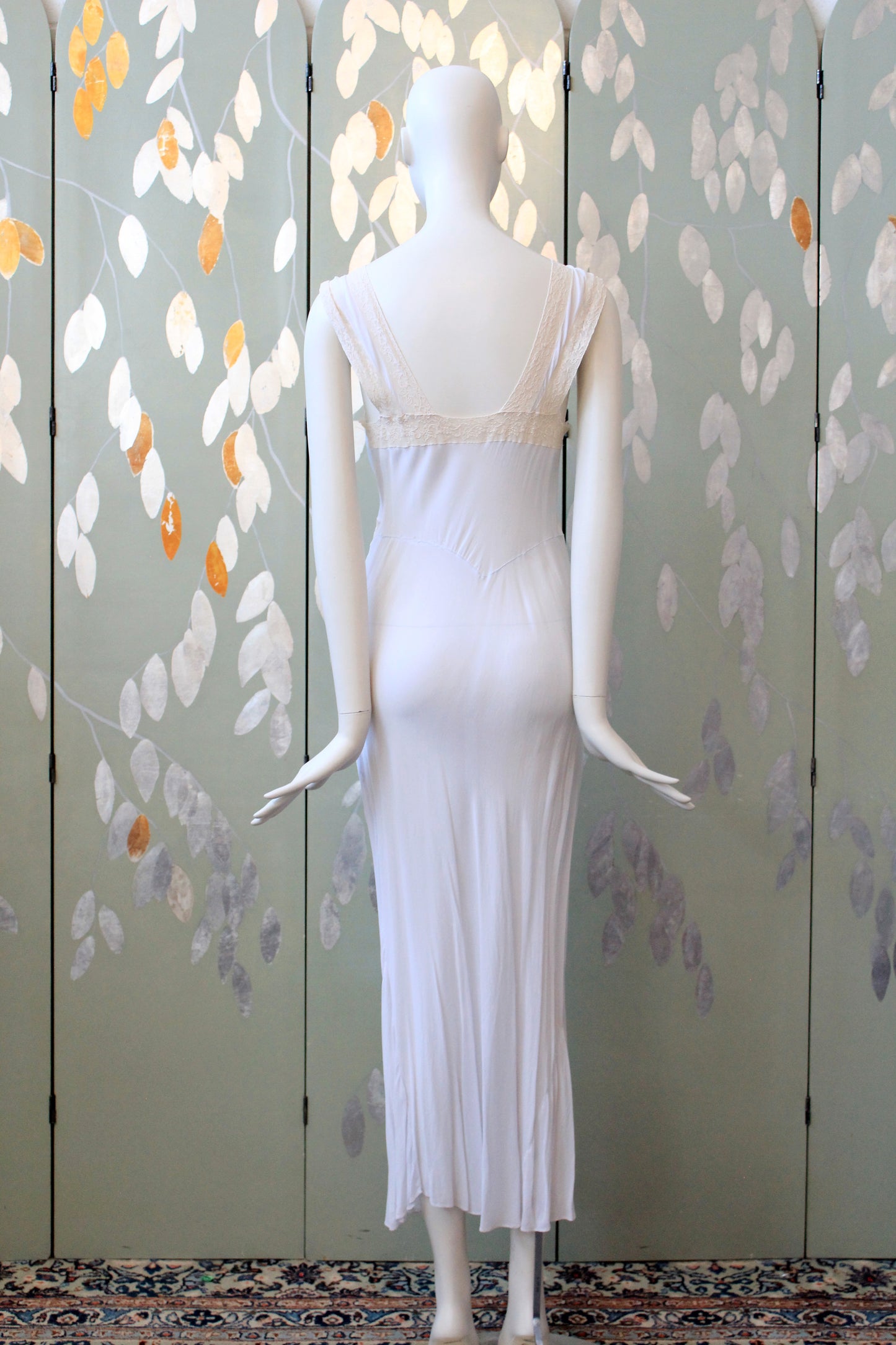 1940s Pale Blue Bias Cut Nightgown With Lace Trim, Small