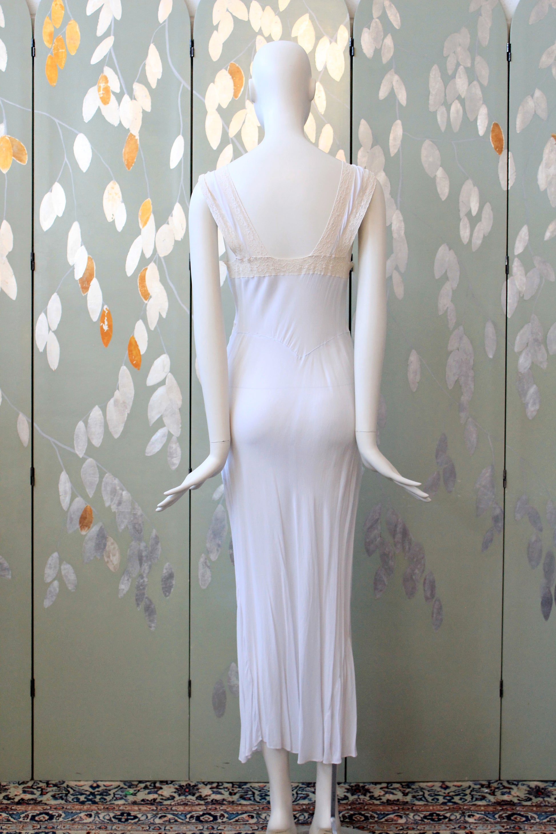 1940s Pale Blue Bias Cut Nightgown With Lace Trim, Small