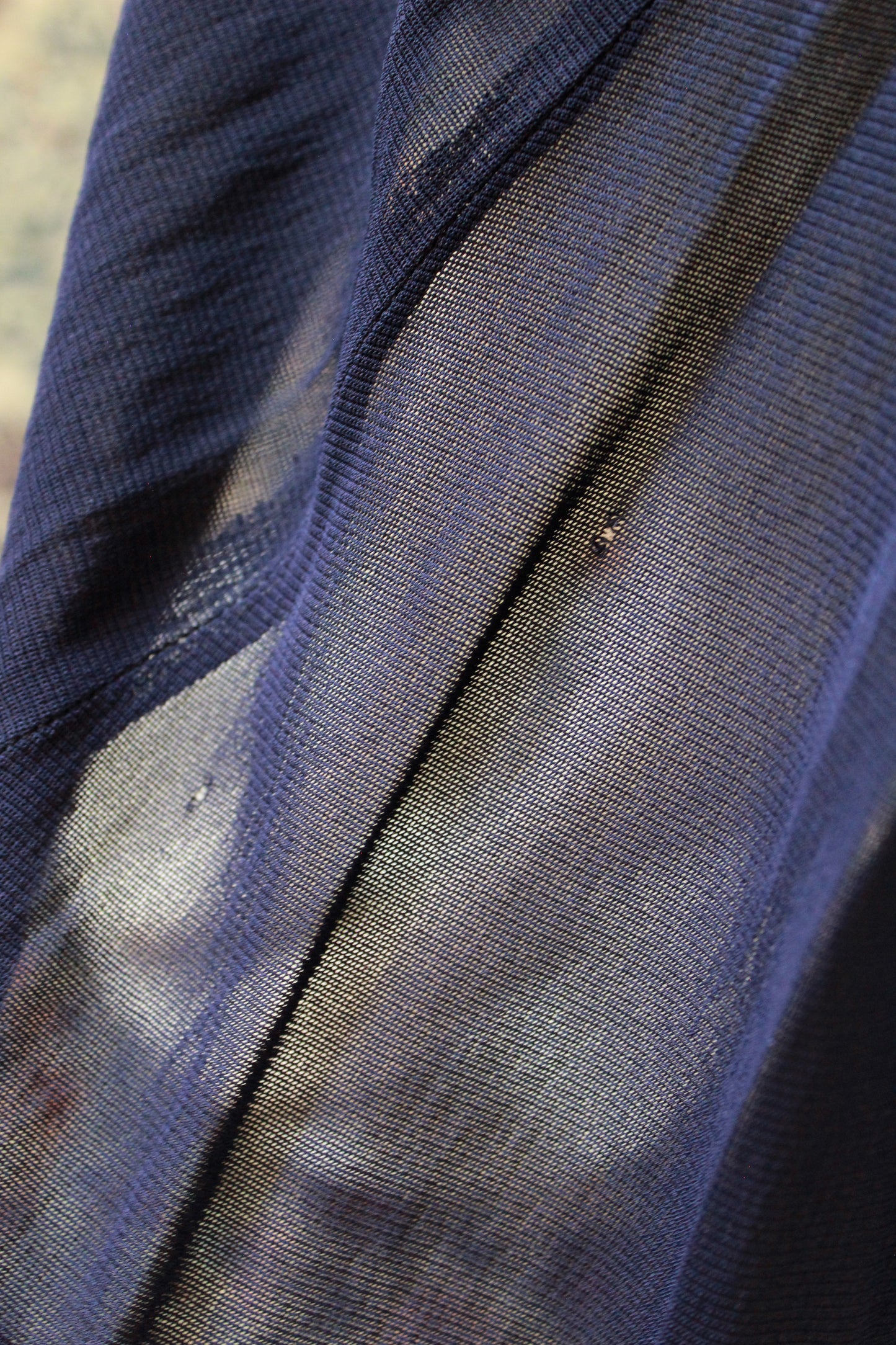 1940s Navy Blue Sheer Net Dress With Bow And Round Studs, Medium