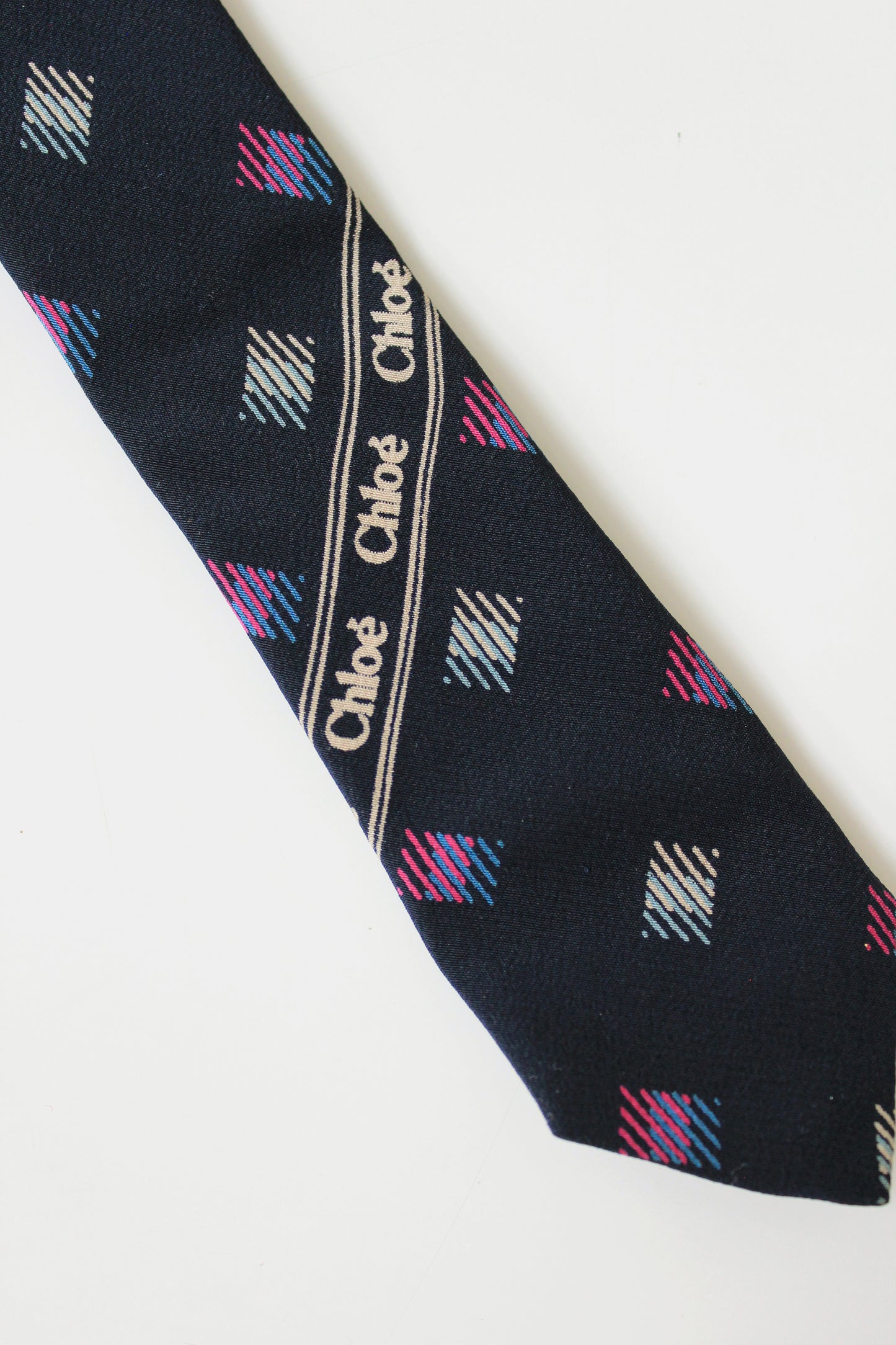 1980s Chloé Blue Square Polka Dot Silk Designer Tie