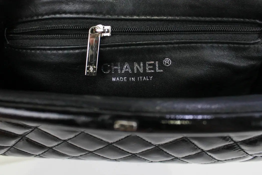Vintage 2000s Chanel Mademoiselle Black Half Moon Quilted Leather Clutch