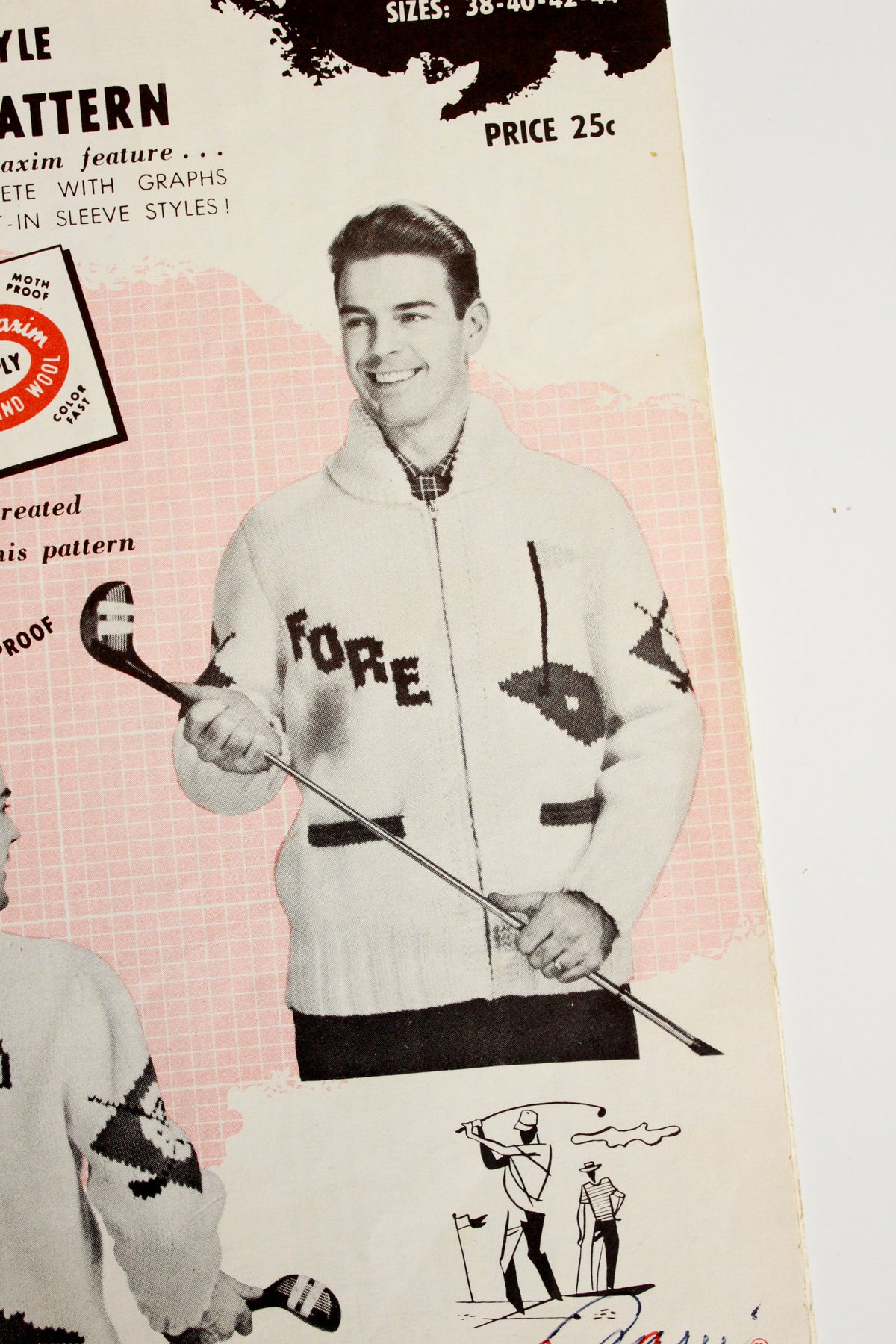 1950s Mary Maxim Mens 4 ply Kitting Pattern 448, Golf Cardigan