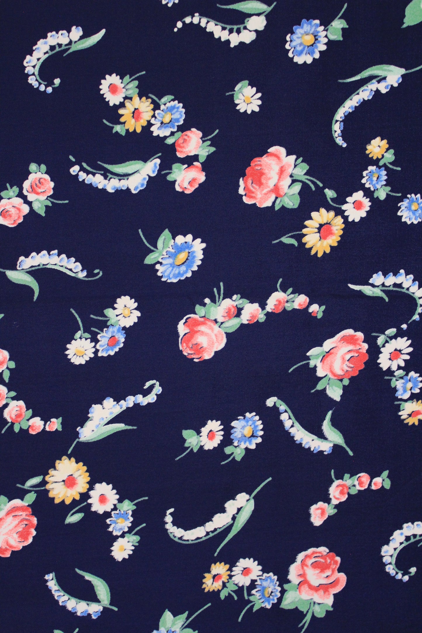 1940s Blue With Multi-Coloured Flowers Rayon Fabric, 2.5 Yards