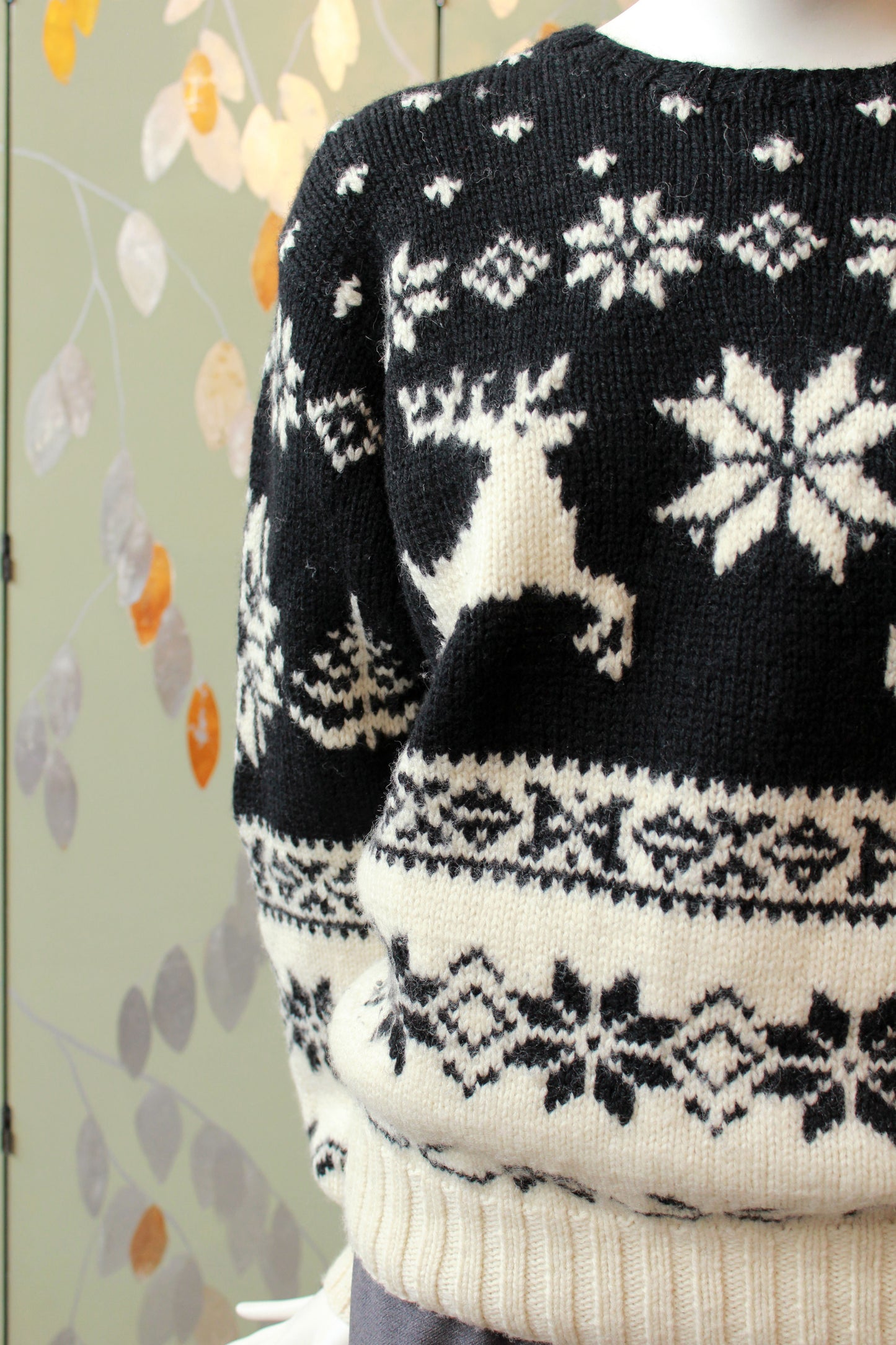 Vintage 1990s Polo By Ralph Lauren Black And White 100% Wool Sweater, Après-Ski Knit, M