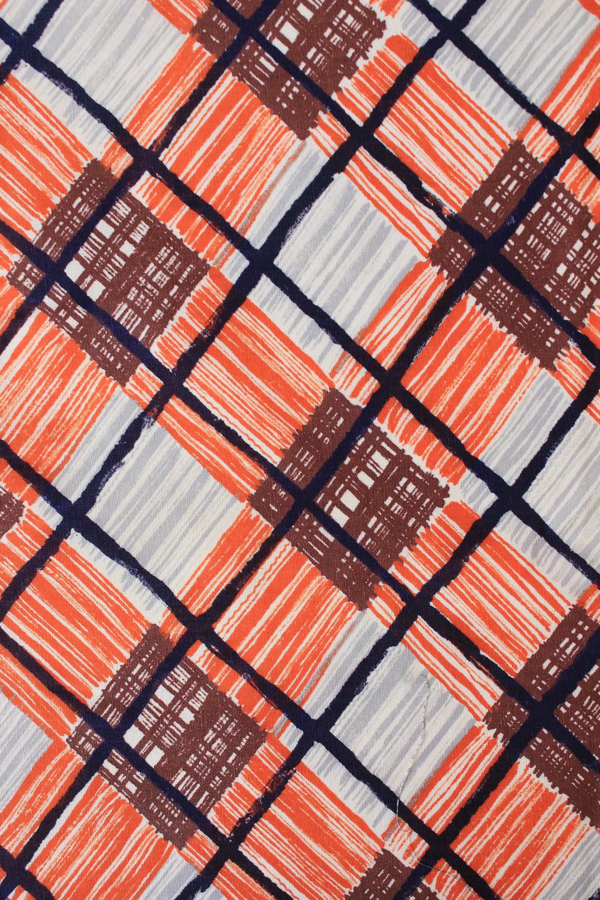 1940s Orange and Brown Plaid Cotton Sewing  Fabric, 3.5 Yards