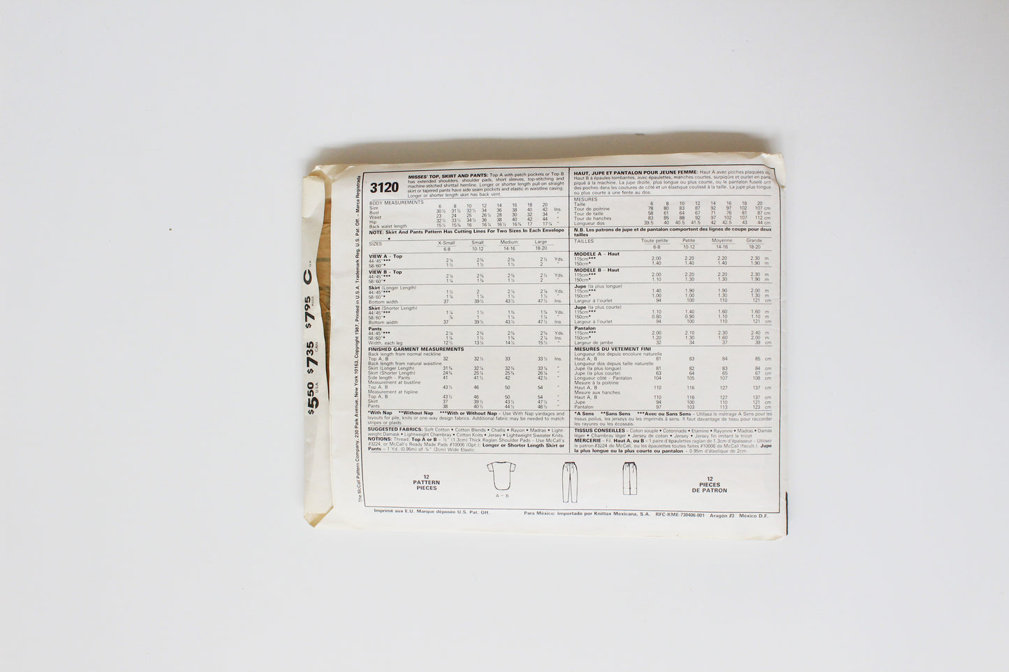 1980s Beginner Top, Skirt And Pants 3120 Sewing Pattern, Cut Complete Size 18-20, Large