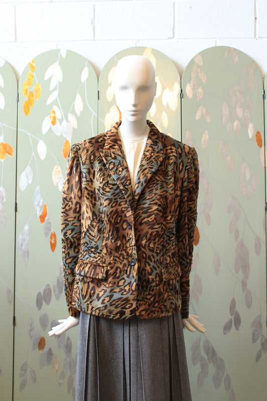 Early 2000s Tiger Print Coat In Tan And Grey, Medium