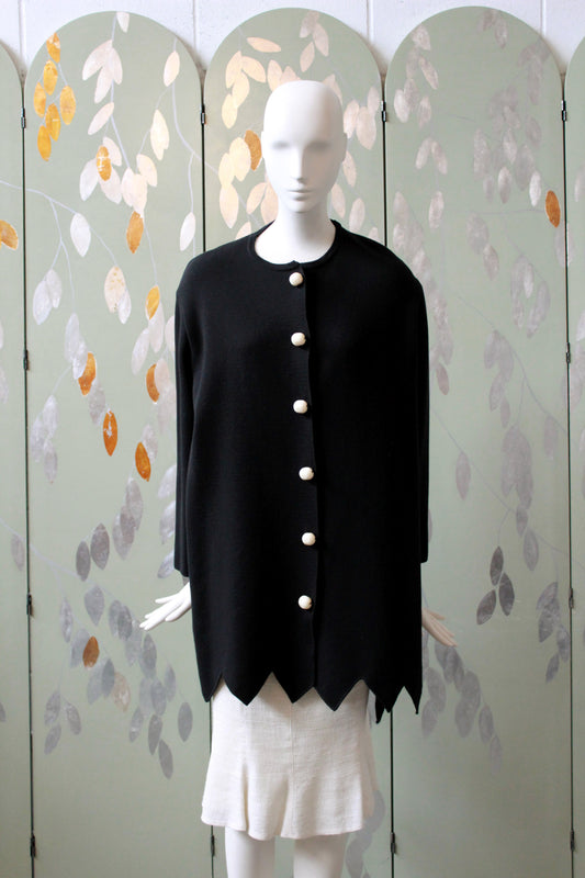 Black Moschino Cardigan With Zig Zag Hem And Oversized Buttons, large