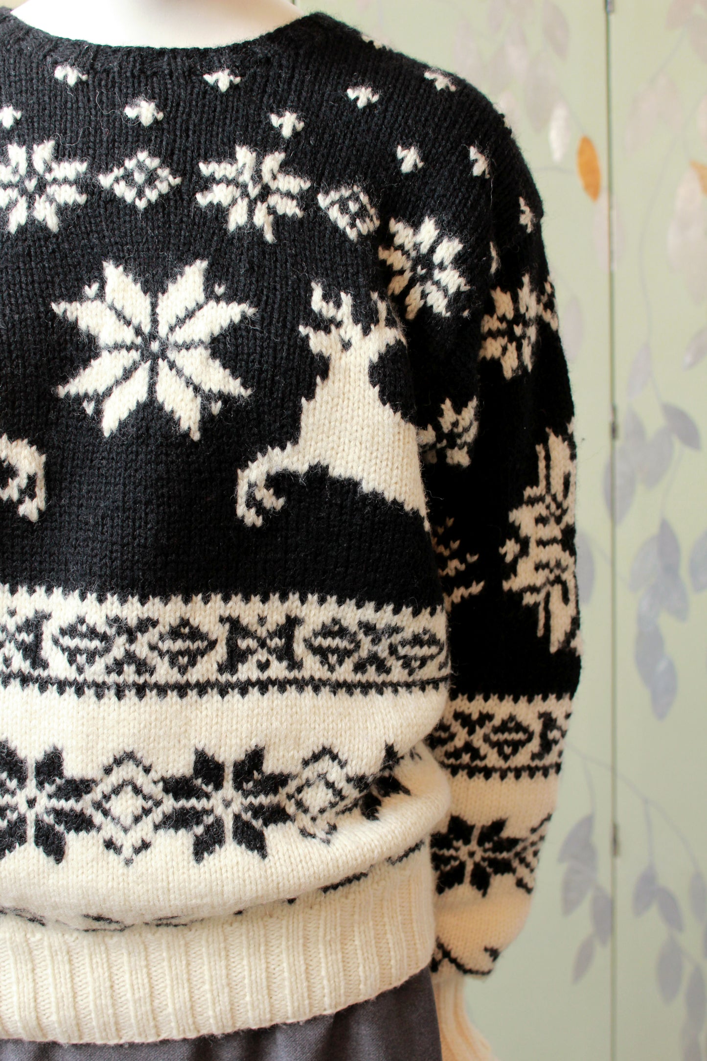 Vintage 1990s Polo By Ralph Lauren Black And White 100% Wool Sweater, Après-Ski Knit, M