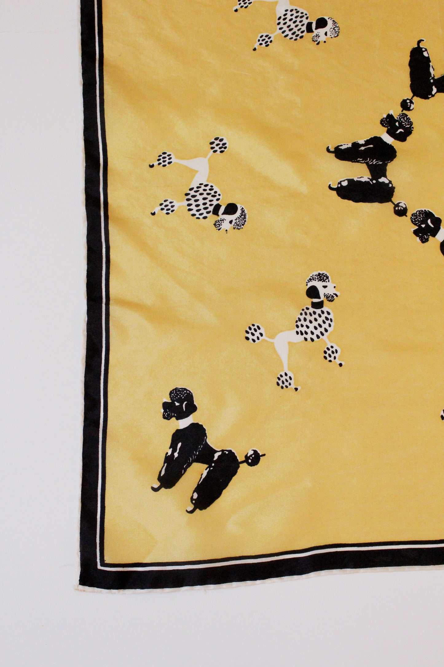 1960s Yellow Black And White Poodle Silk Pocket Square