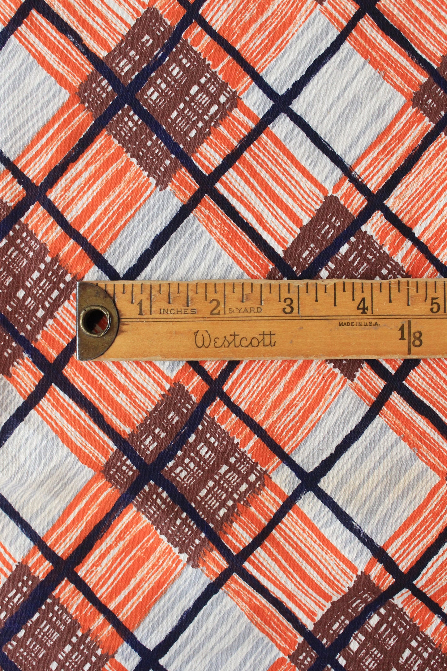 1940s Orange and Brown Plaid Cotton Sewing  Fabric, 3.5 Yards
