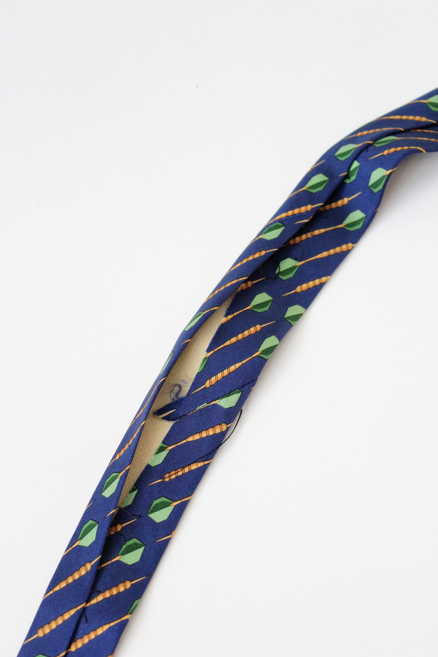 1990s Gucci Navy Blue With Repeating Darts Designer Silk Tie