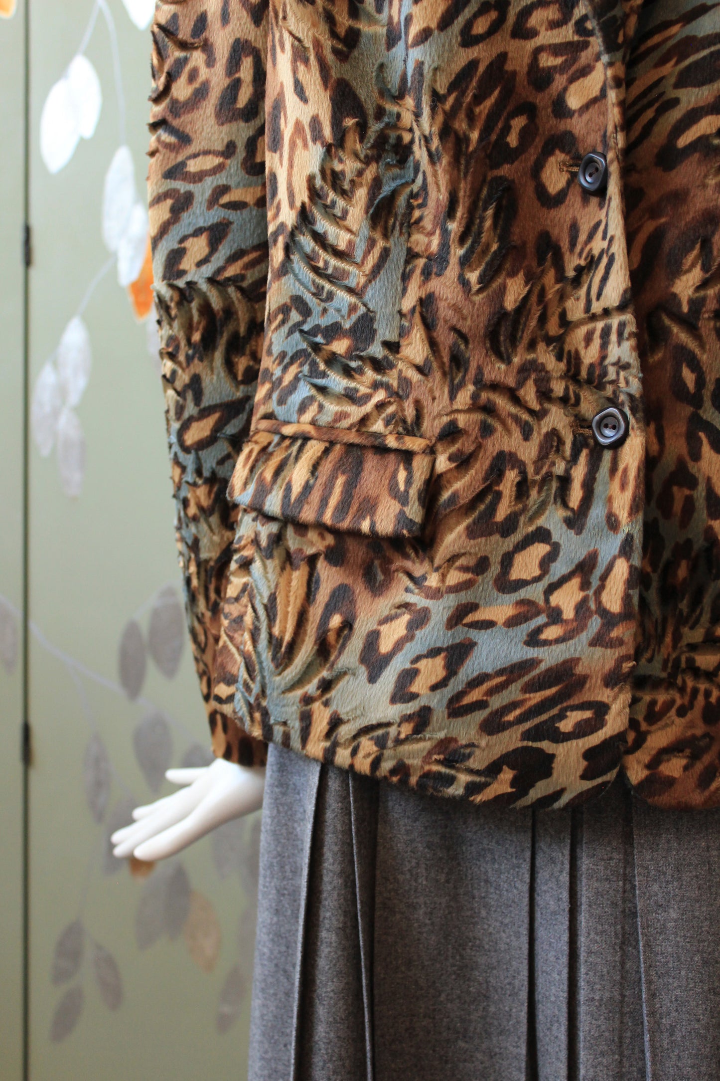 Early 2000s Tiger Print Coat In Tan And Grey, Medium