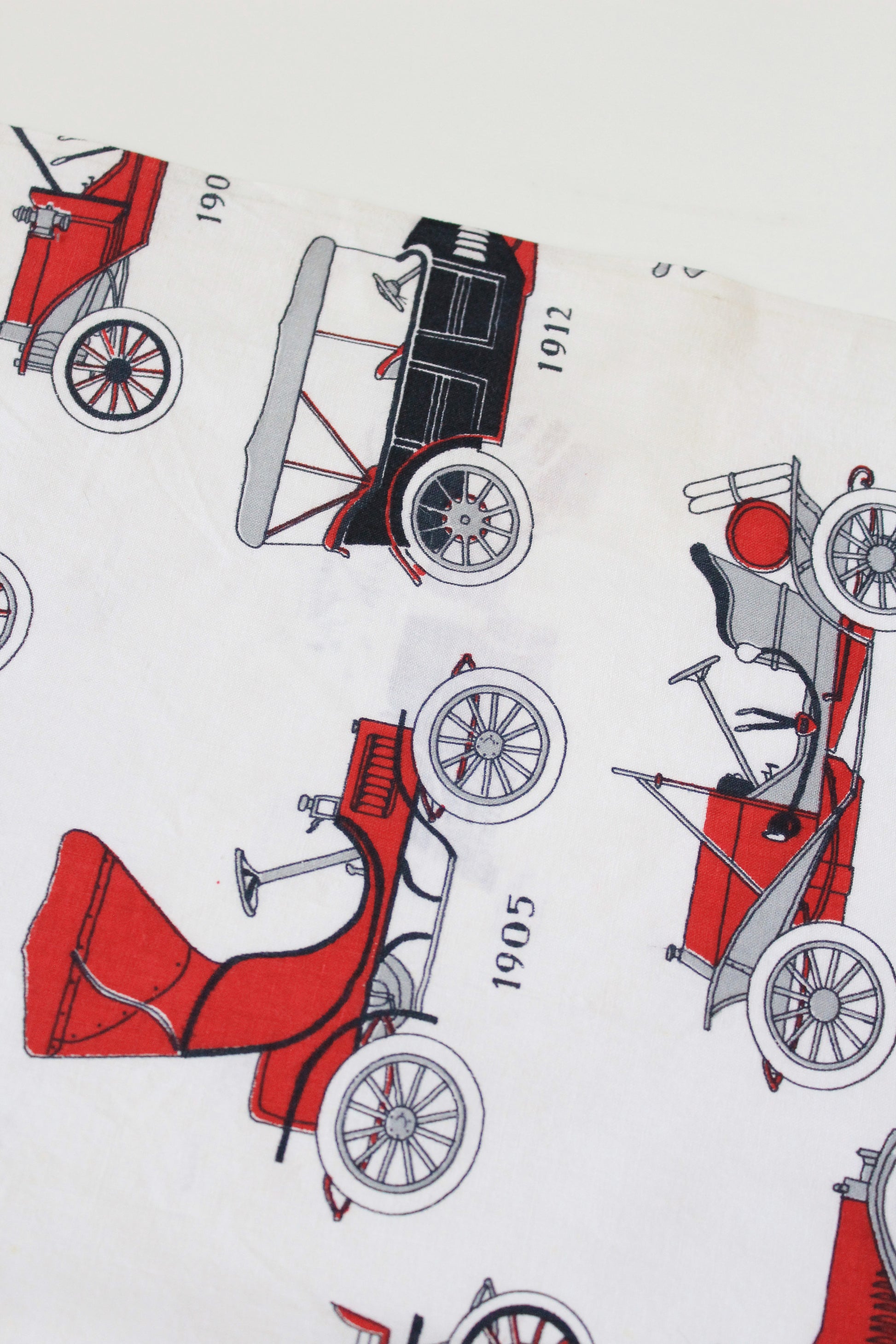1950s/60s Novelty Antique Car Cotton Sewing Fabric In Red/Black/White, 4 Yards