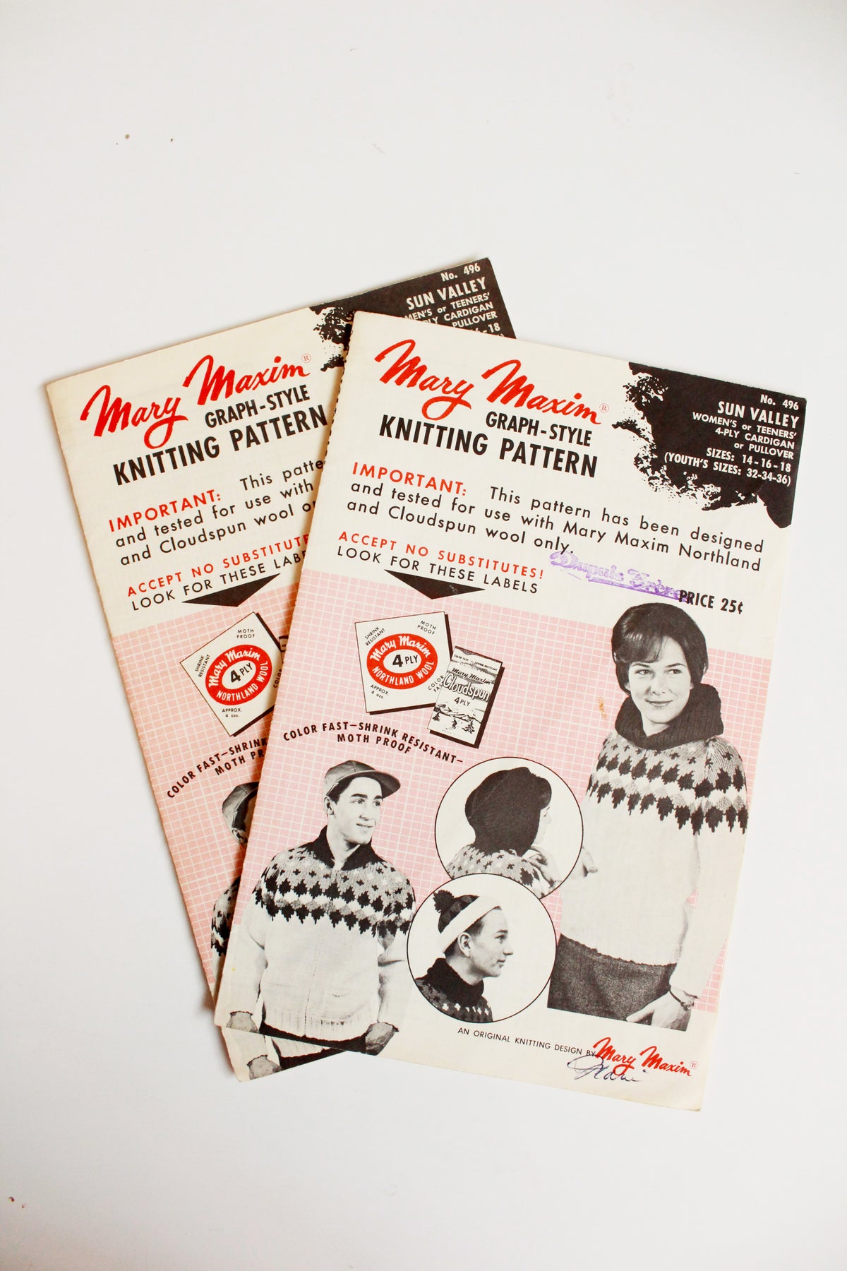 1960s Mary Maxim Womens or Teen 4 ply Kitting Pattern 492, Sun Valley Cardigan