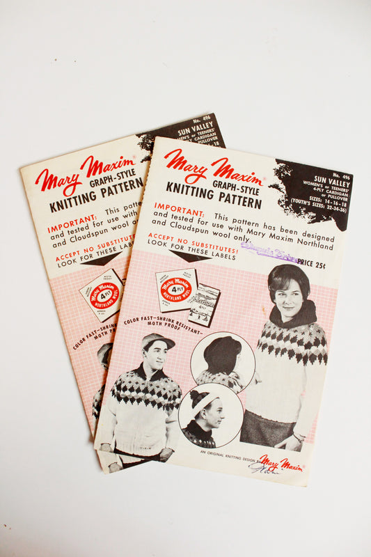1960s Mary Maxim Womens or Teen 4 ply Kitting Pattern 492, Sun Valley Cardigan