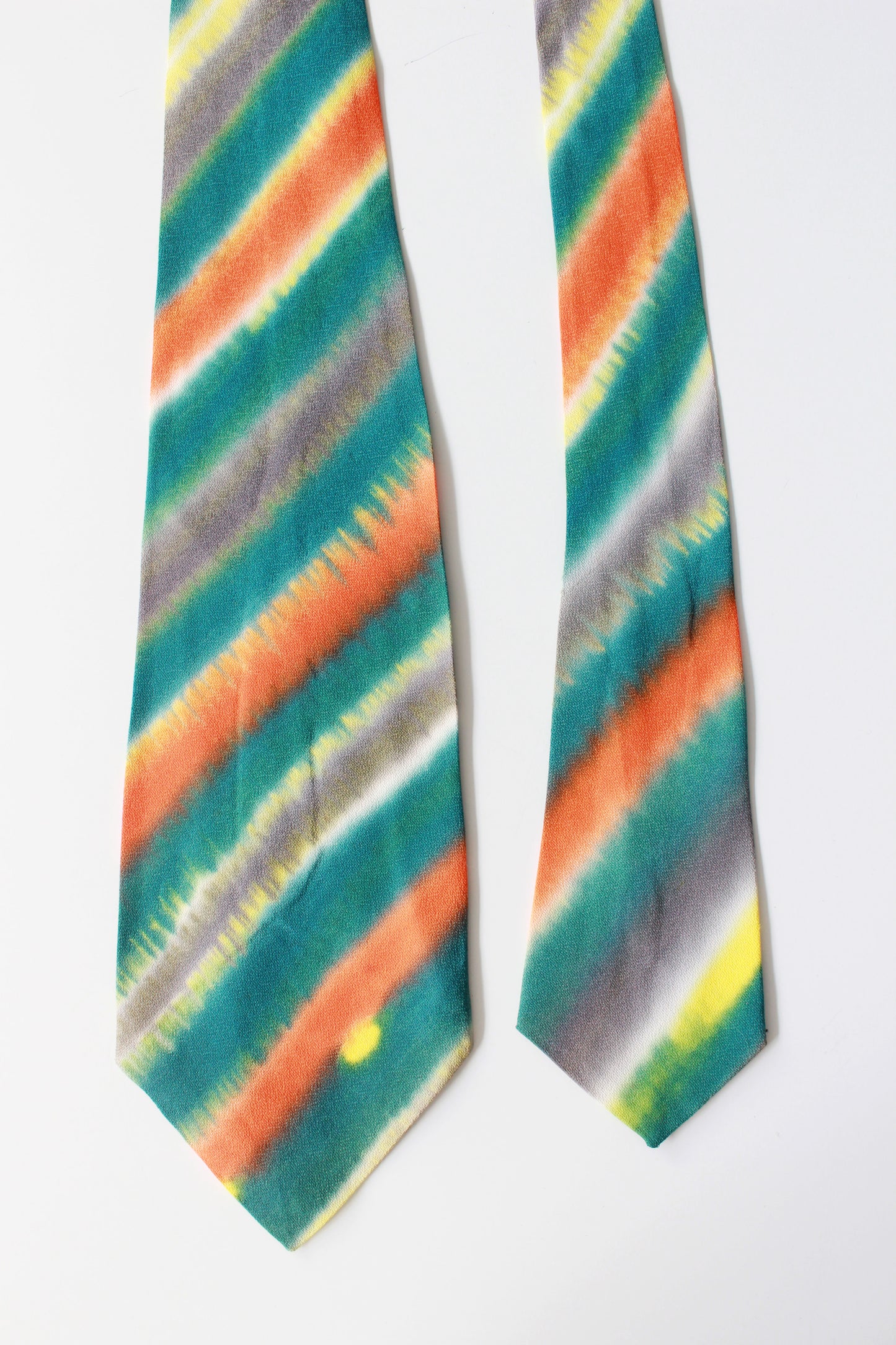 Vintage 1950s Neon Teal Orange And Yellow Striped Hand Painted Tie