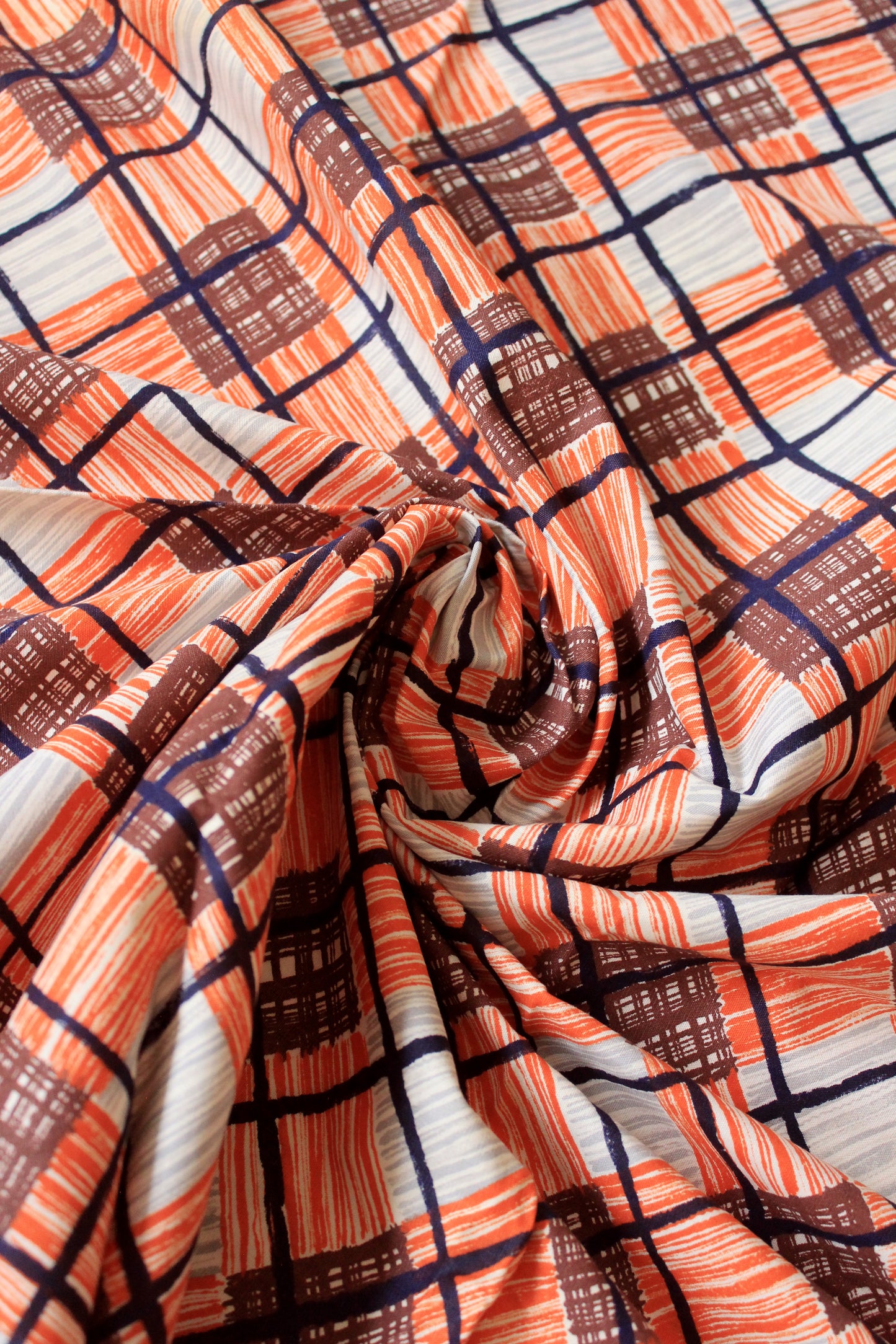 1940s Orange and Brown Plaid Cotton Sewing  Fabric, 3.5 Yards
