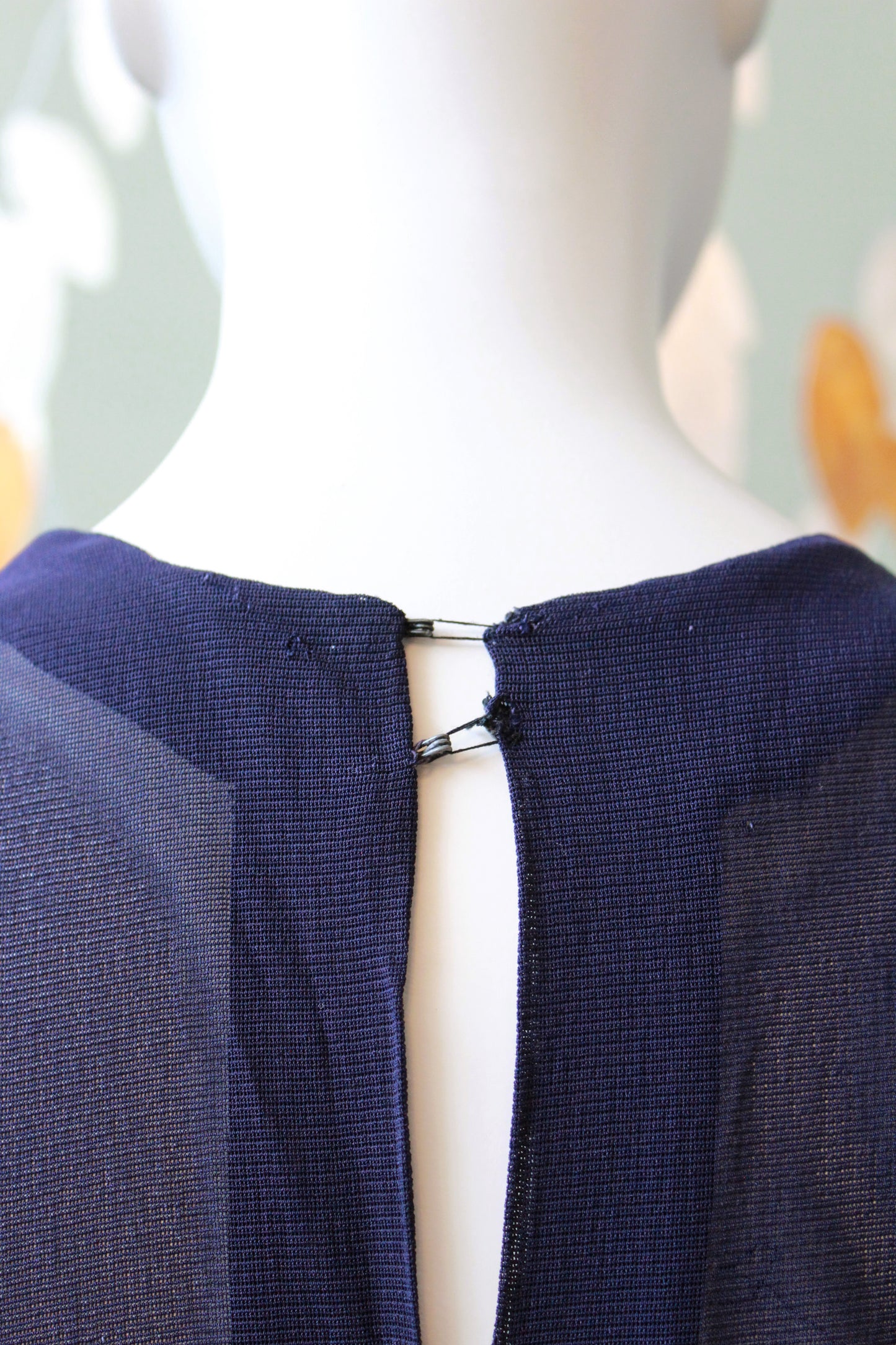 1940s Navy Blue Sheer Net Dress With Bow And Round Studs, Medium