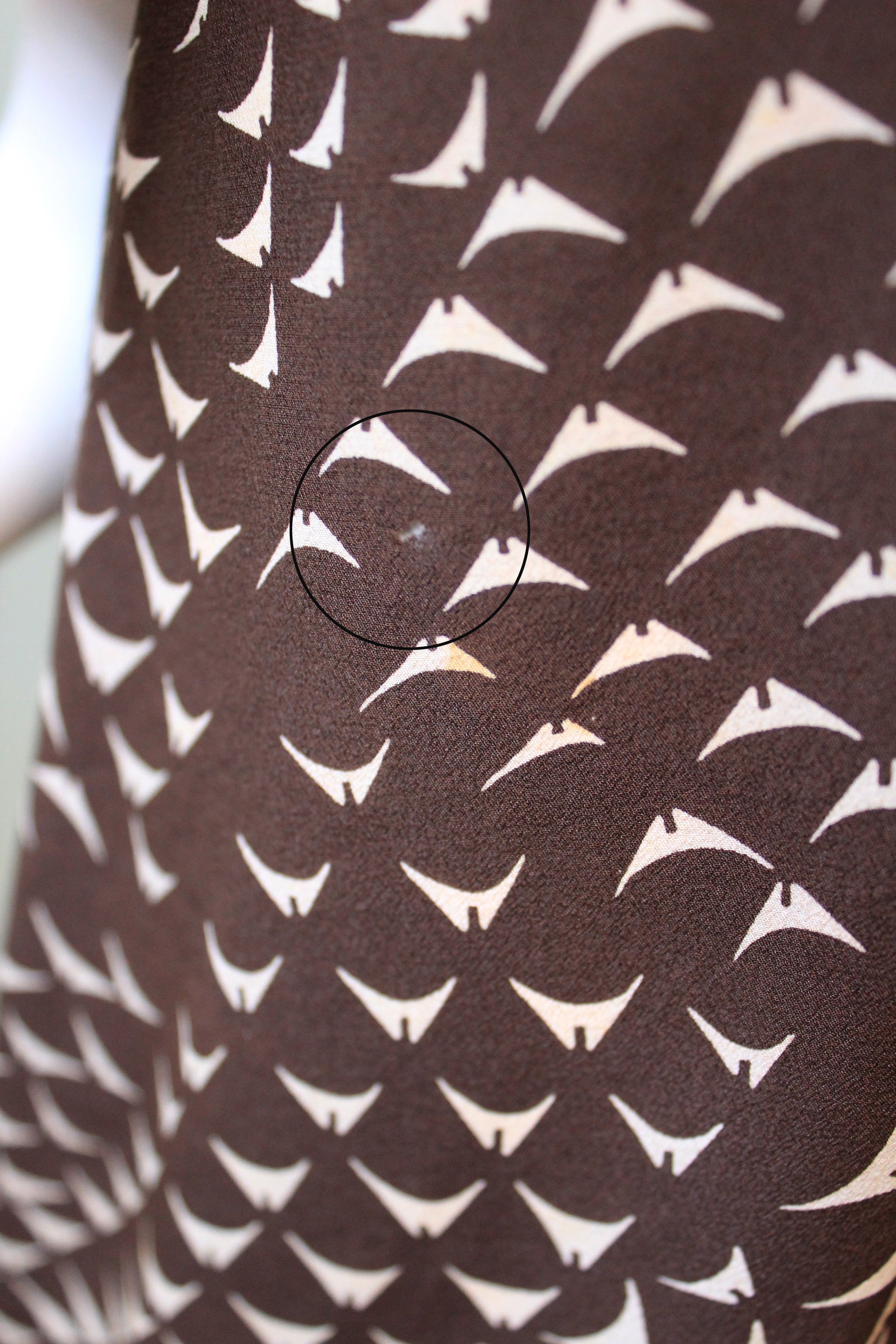 Vintage 1930s Brown Silk Day Dress with Cream Abstract Print, XS